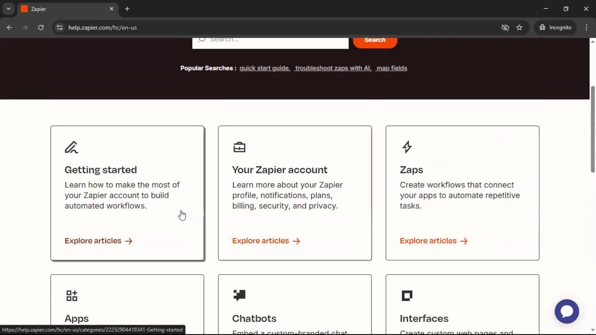 Help center screenshot