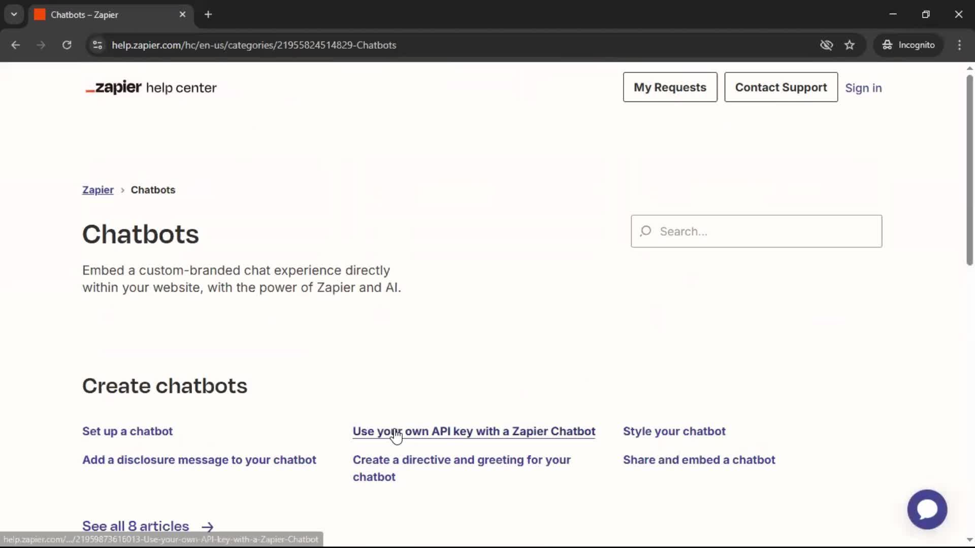 Help center screenshot
