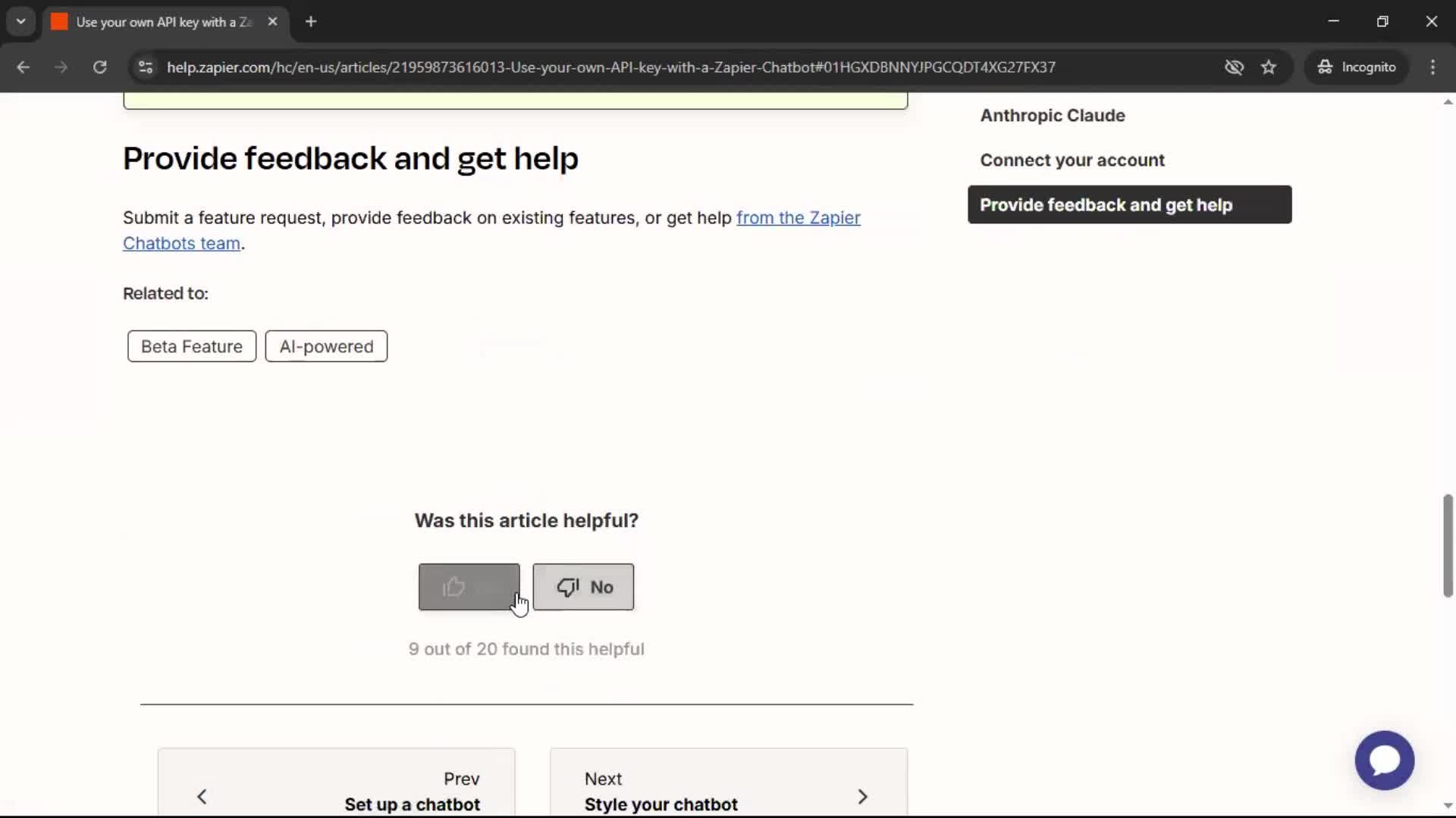 Help center screenshot