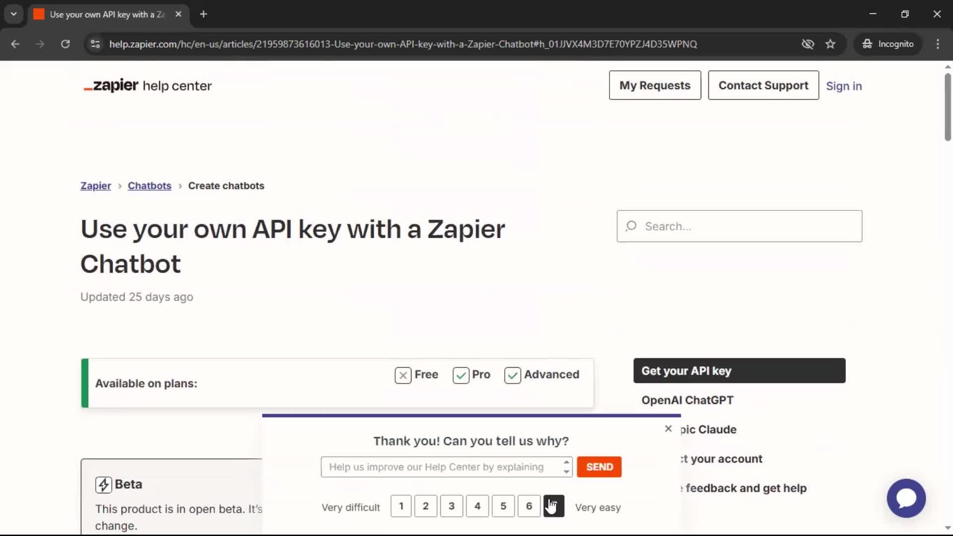 Help center screenshot
