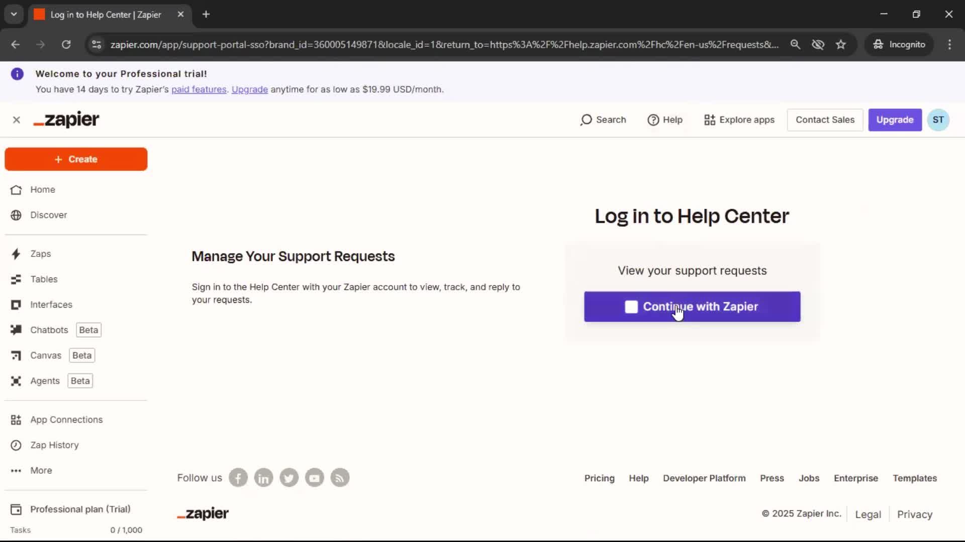 Help center screenshot