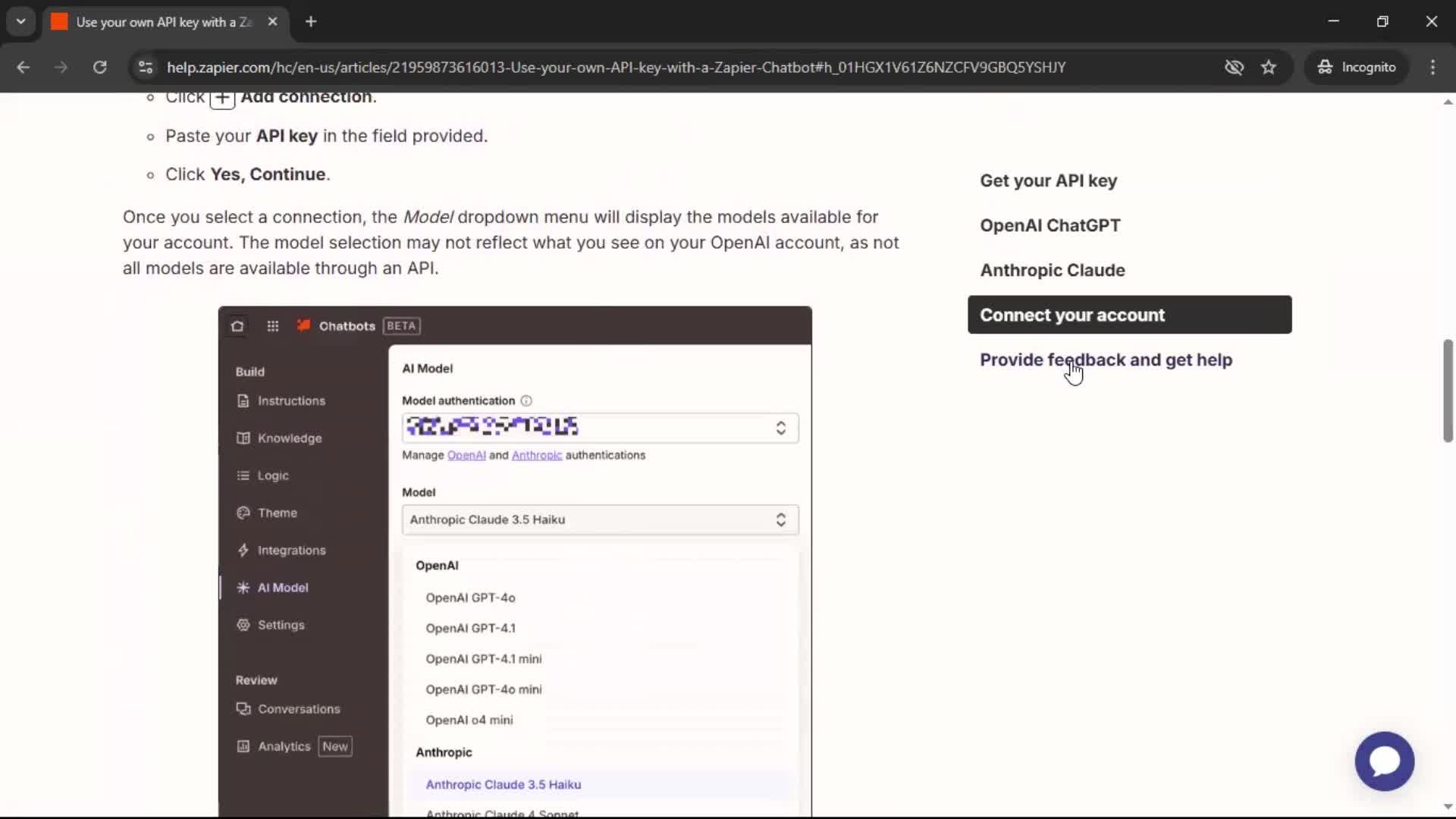 Help center screenshot