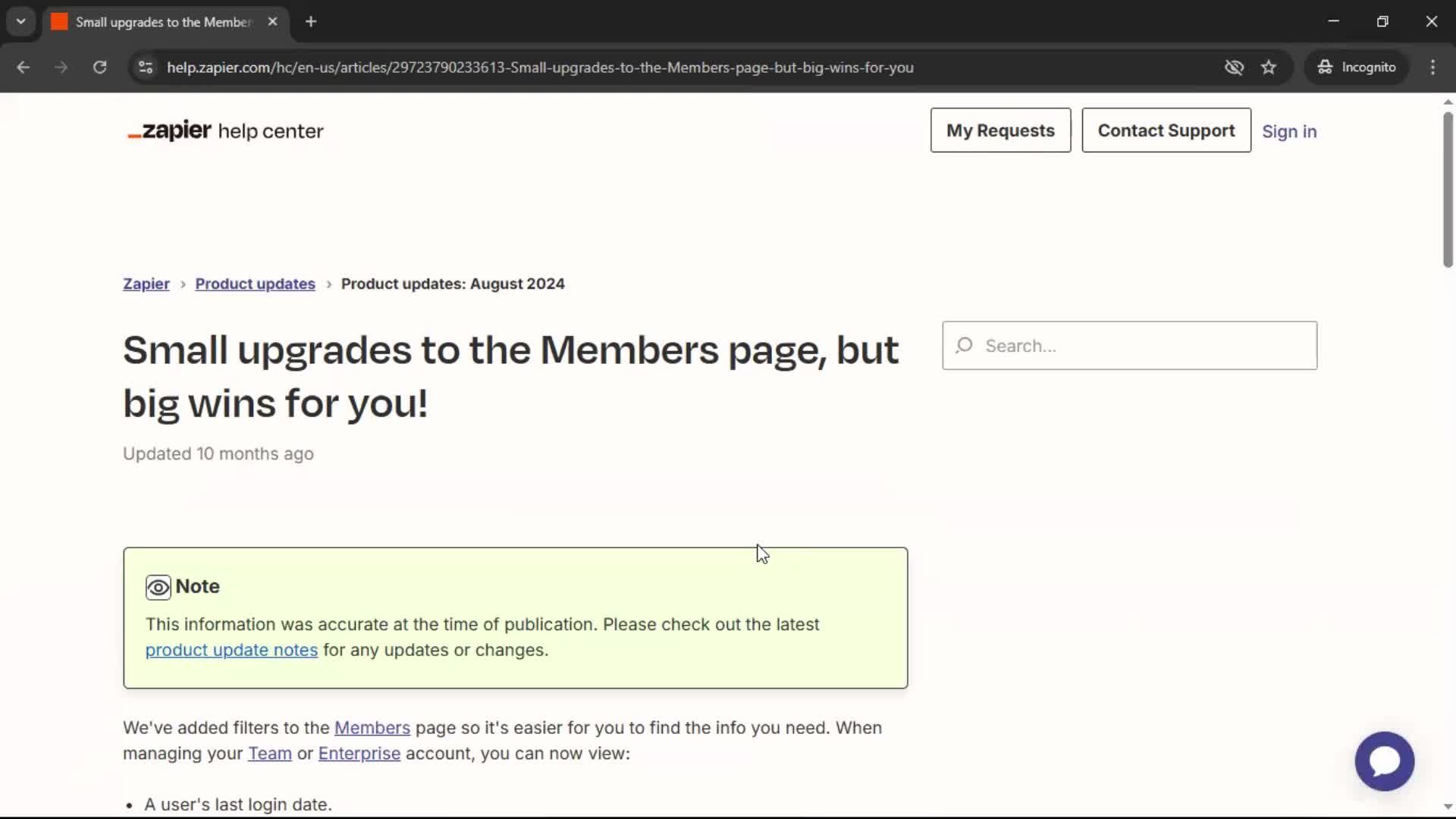 Help center screenshot