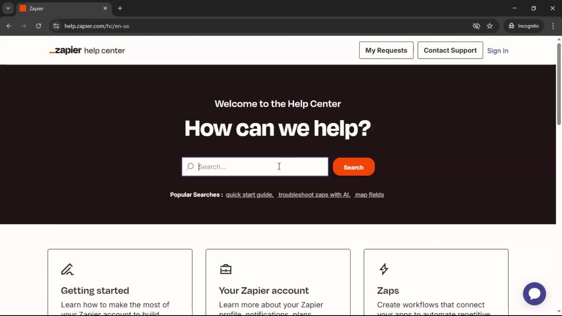 Help center screenshot