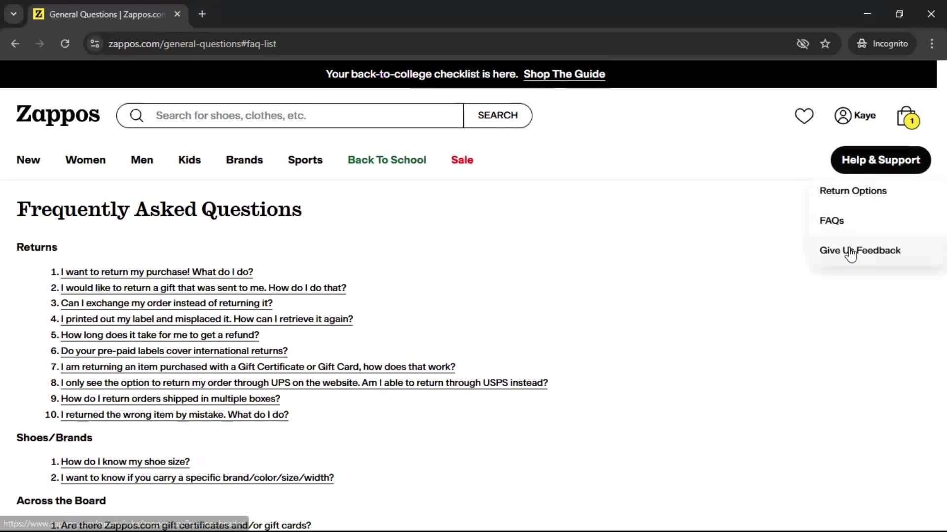 Help center screenshot