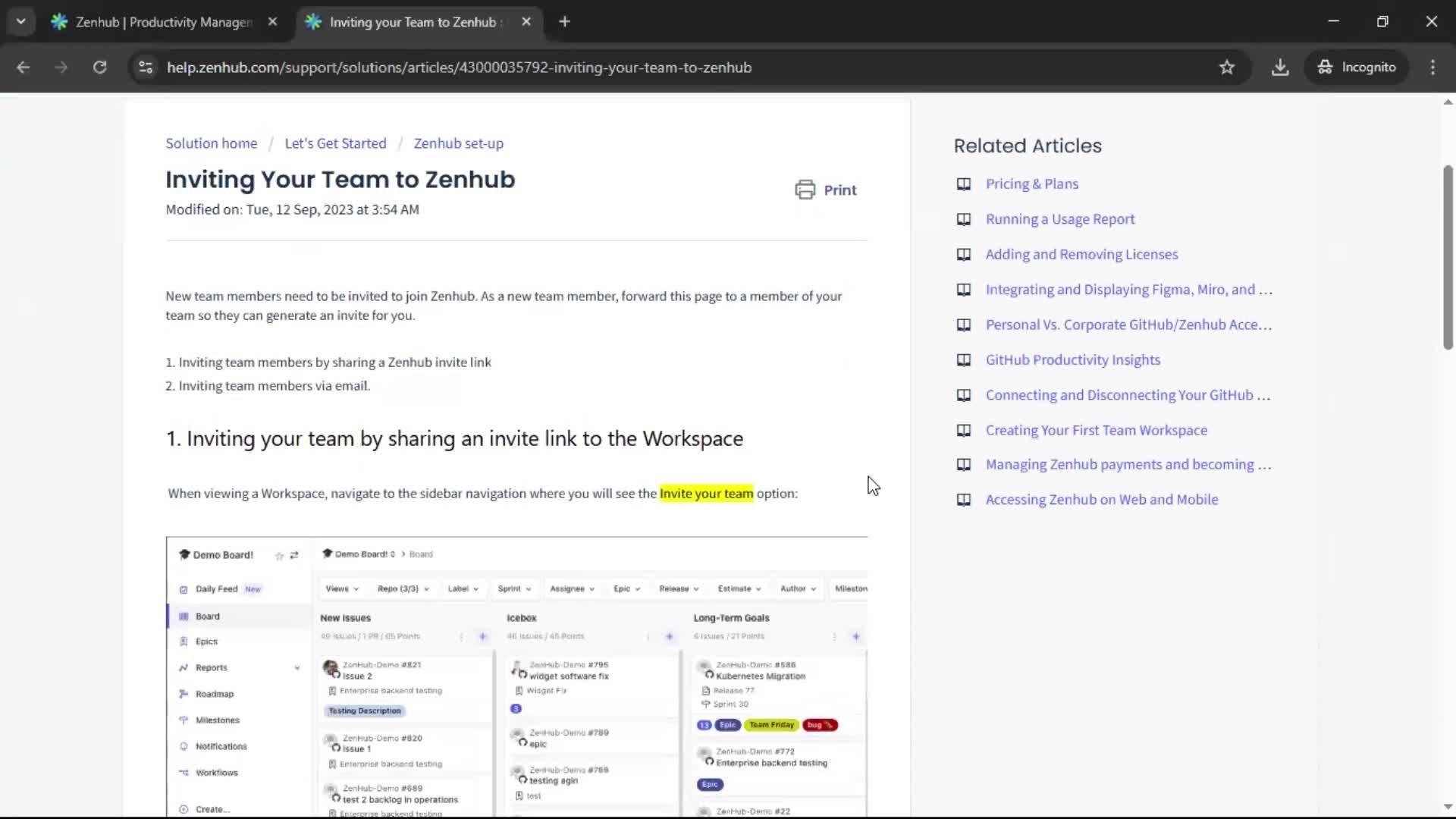 Help center screenshot