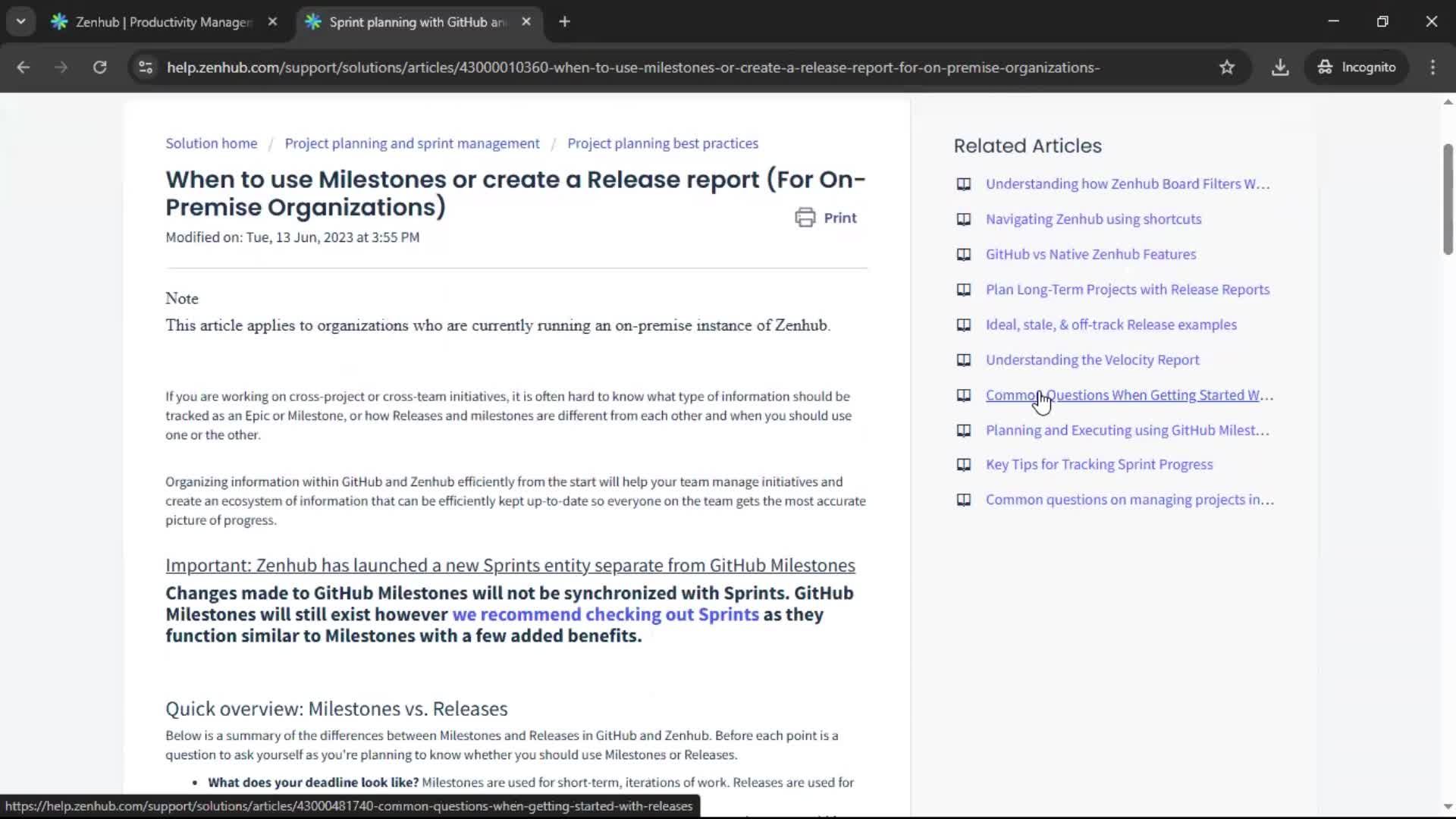 Help center screenshot