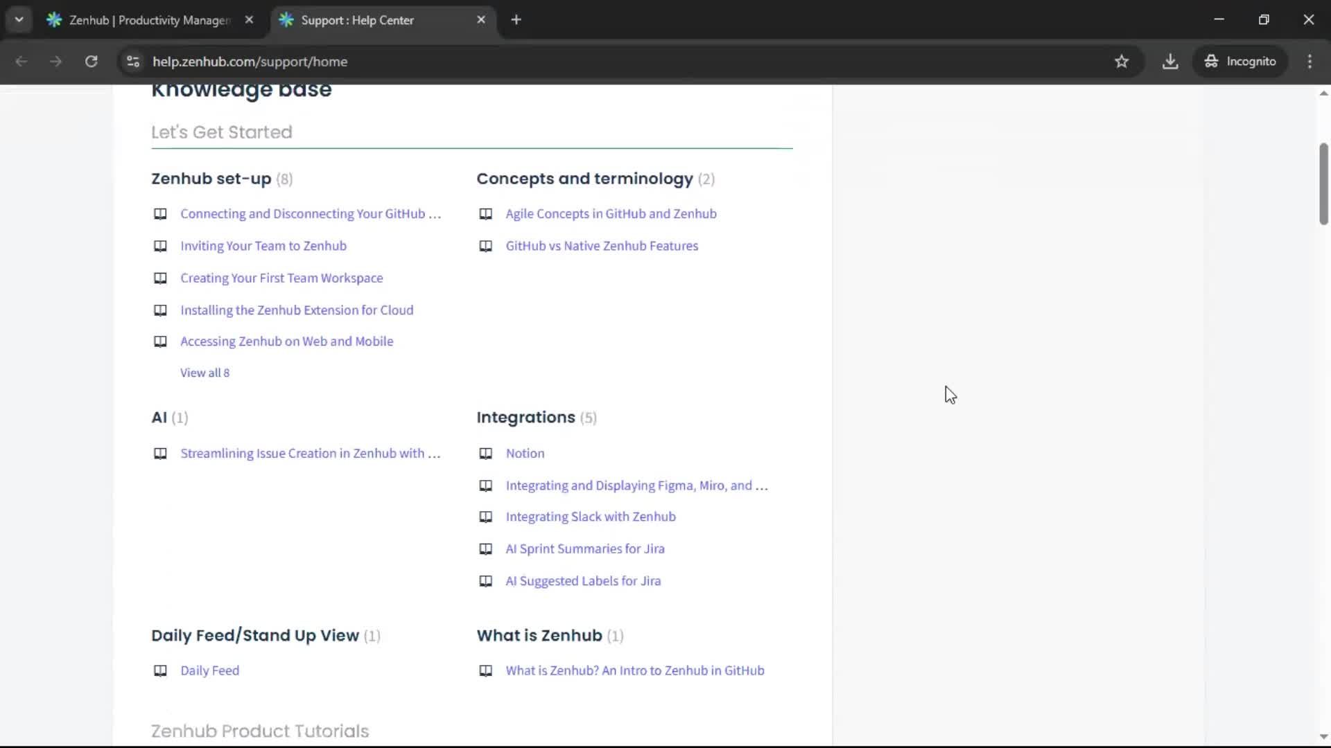 Help center screenshot
