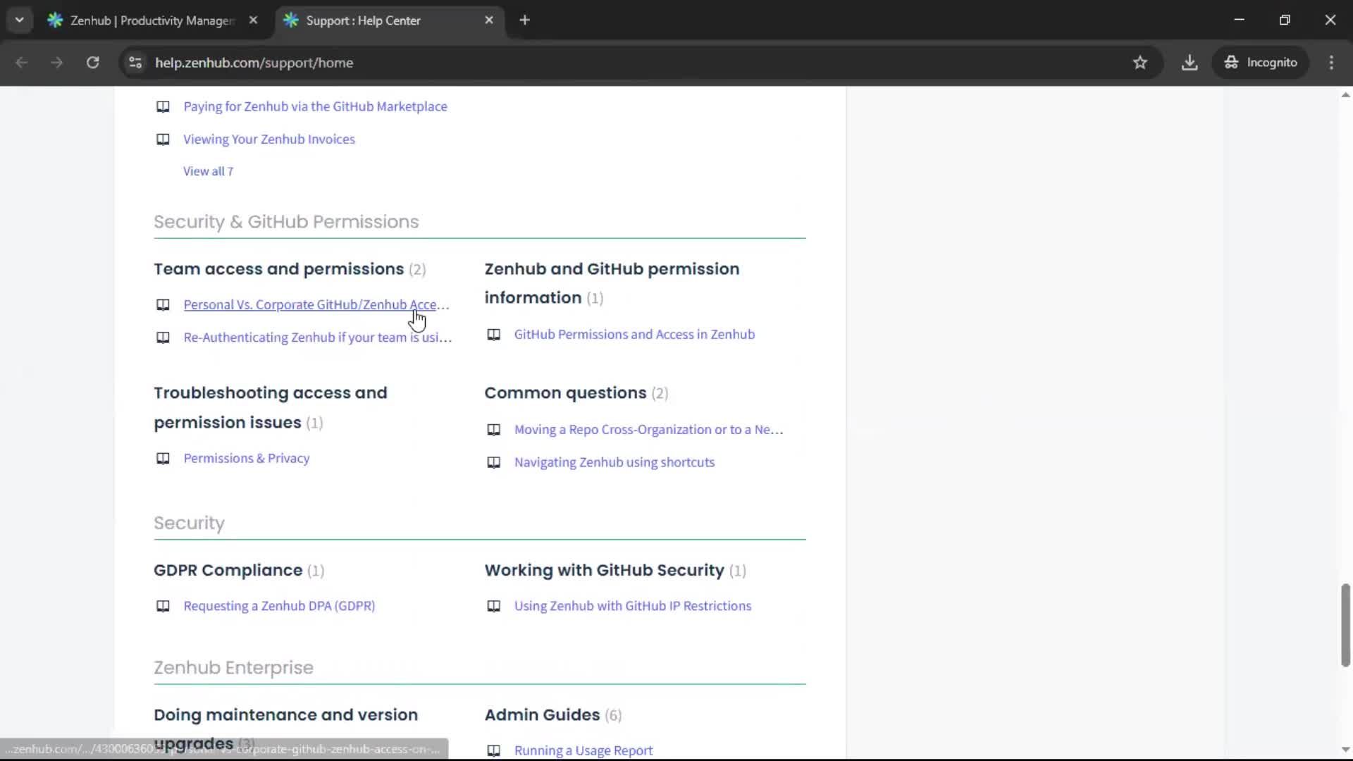 Help center screenshot