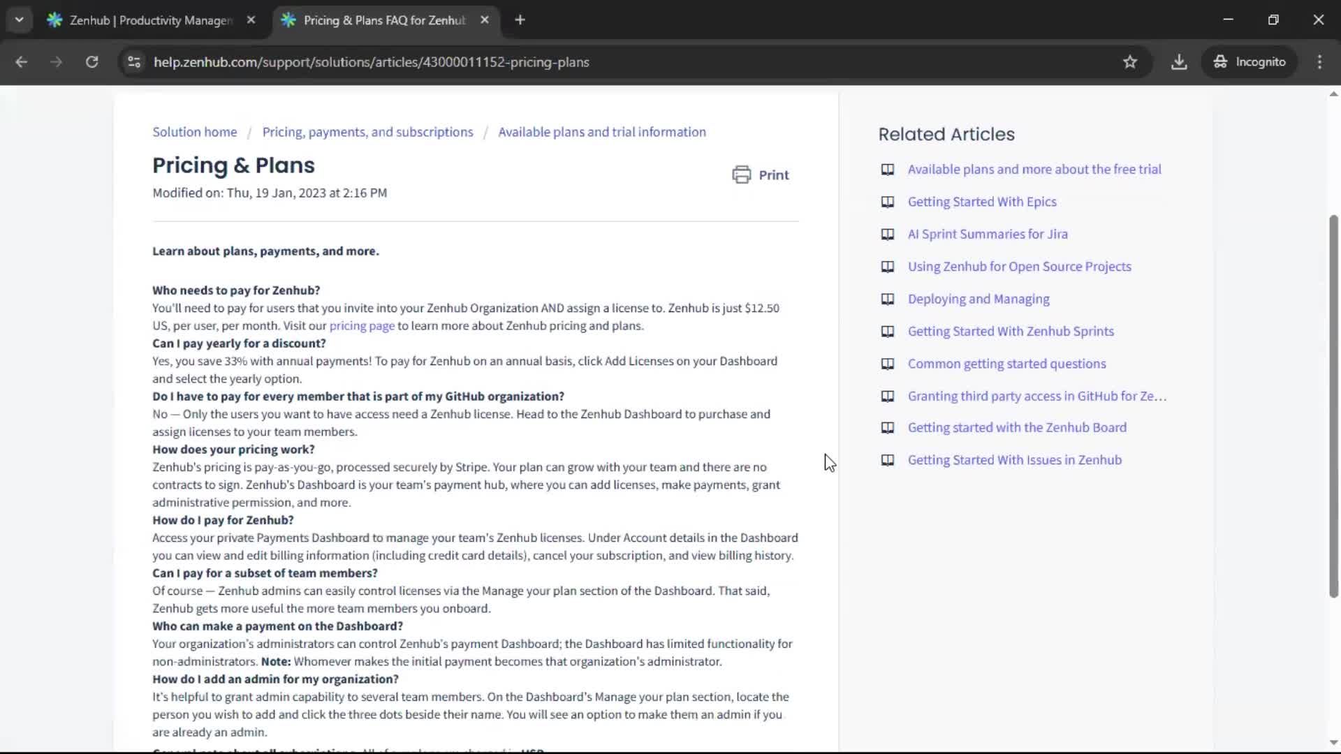 Help center screenshot
