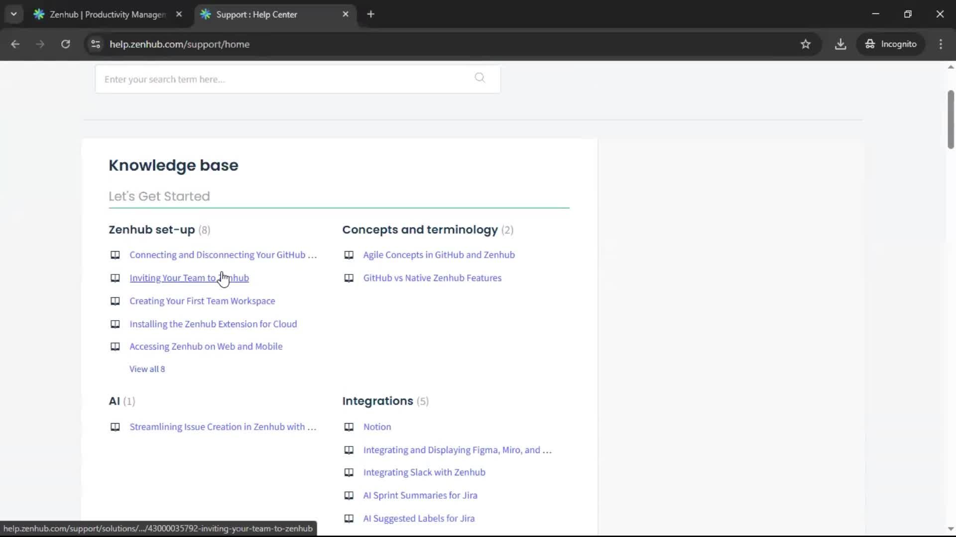 Help center screenshot