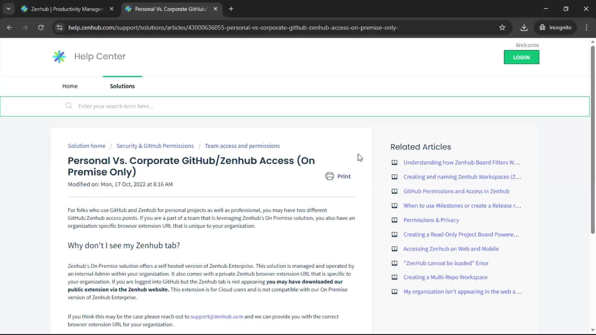 Help center screenshot