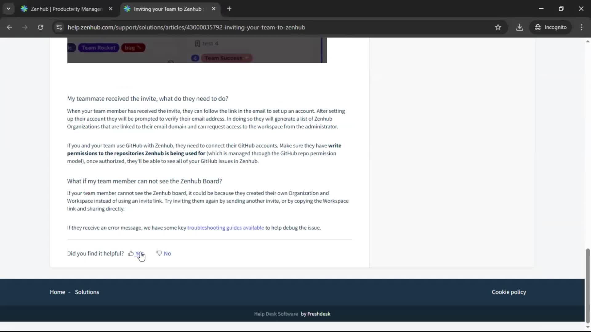 Help center screenshot