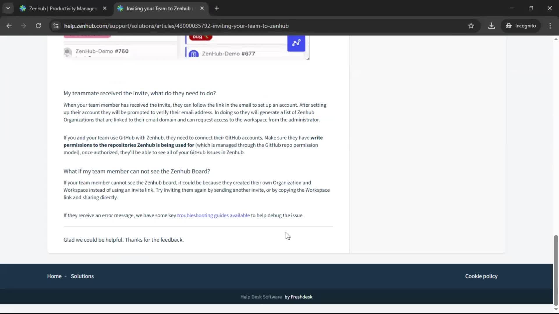 Help center screenshot