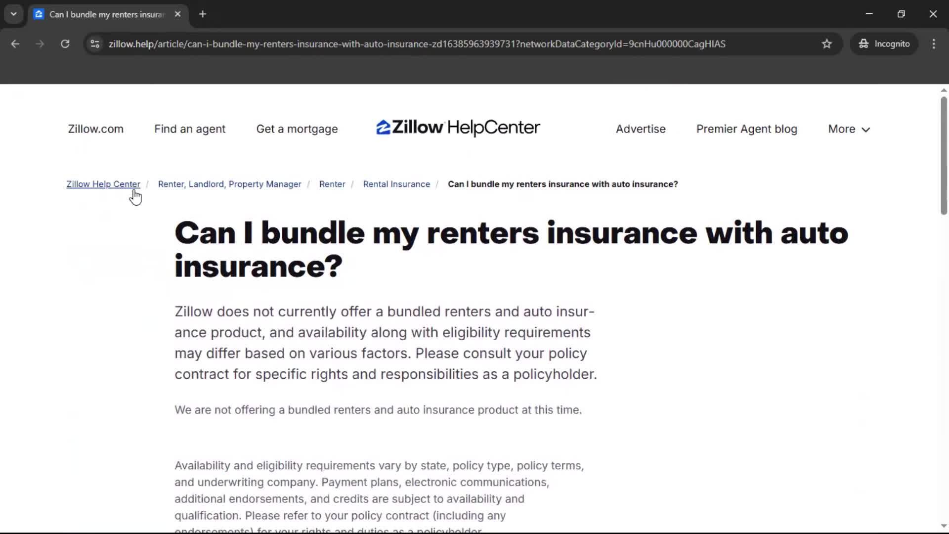 Help center screenshot