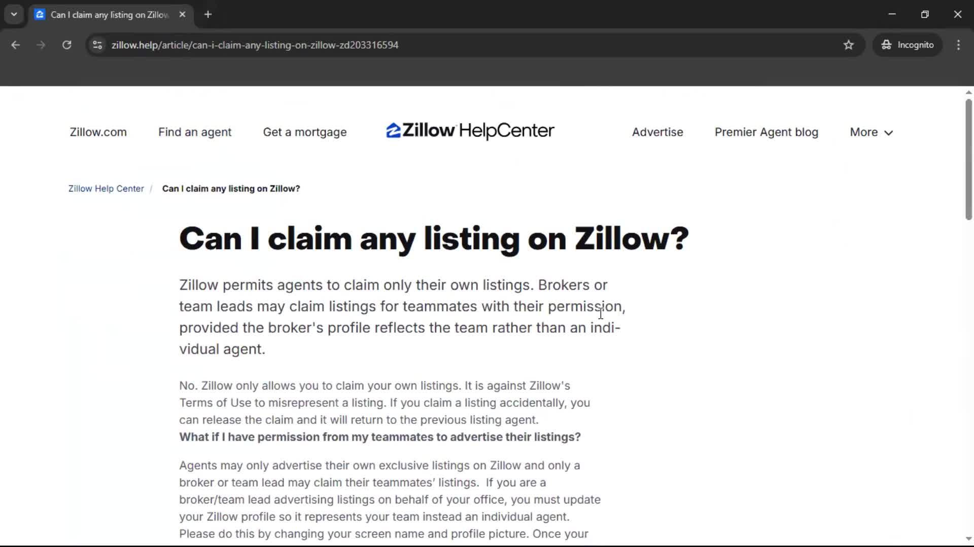 Help center screenshot