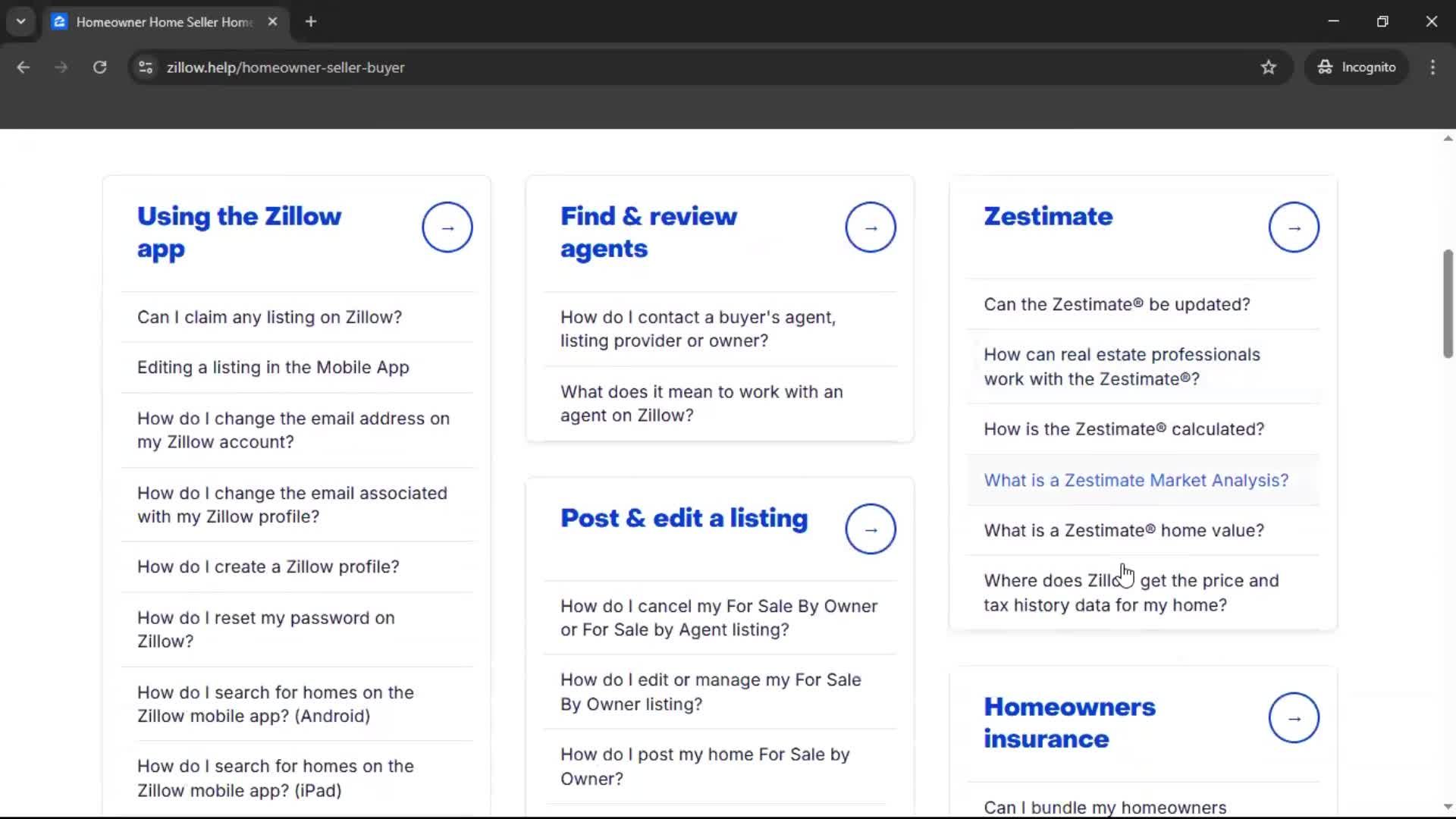Help center screenshot