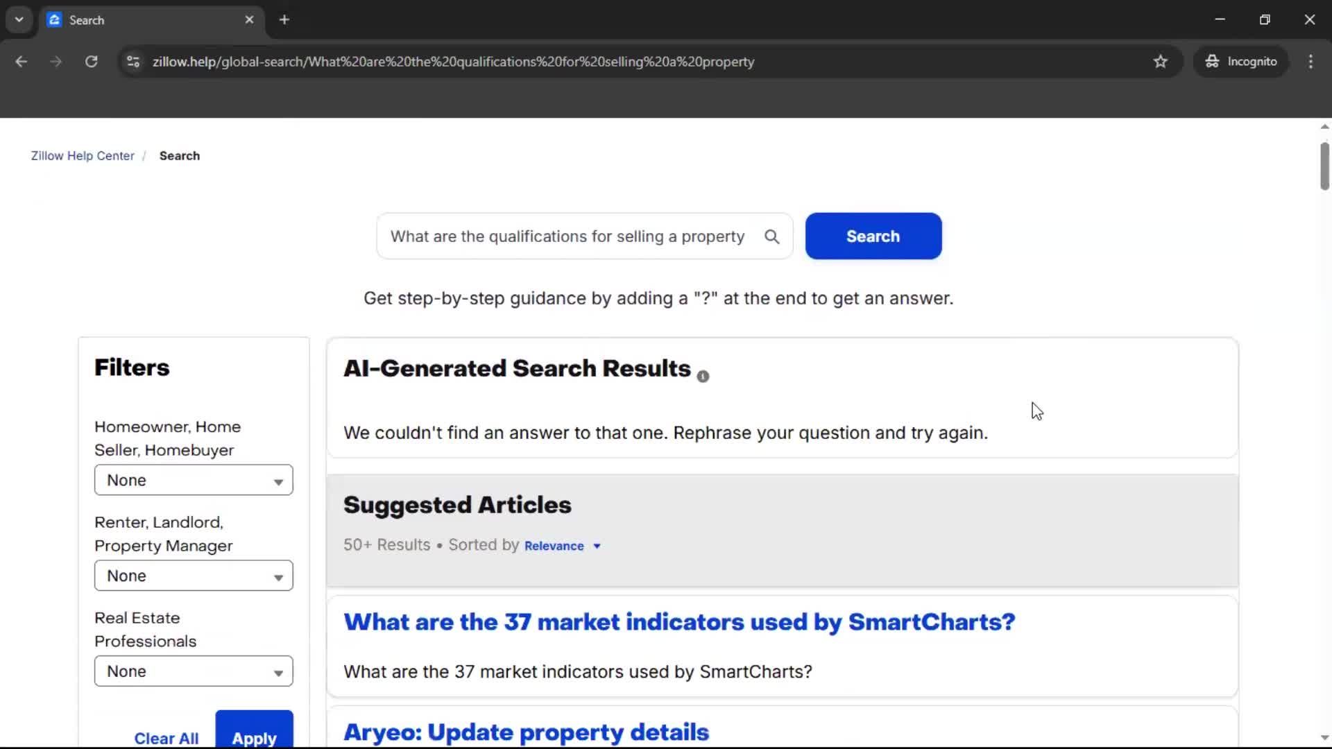 Help center screenshot