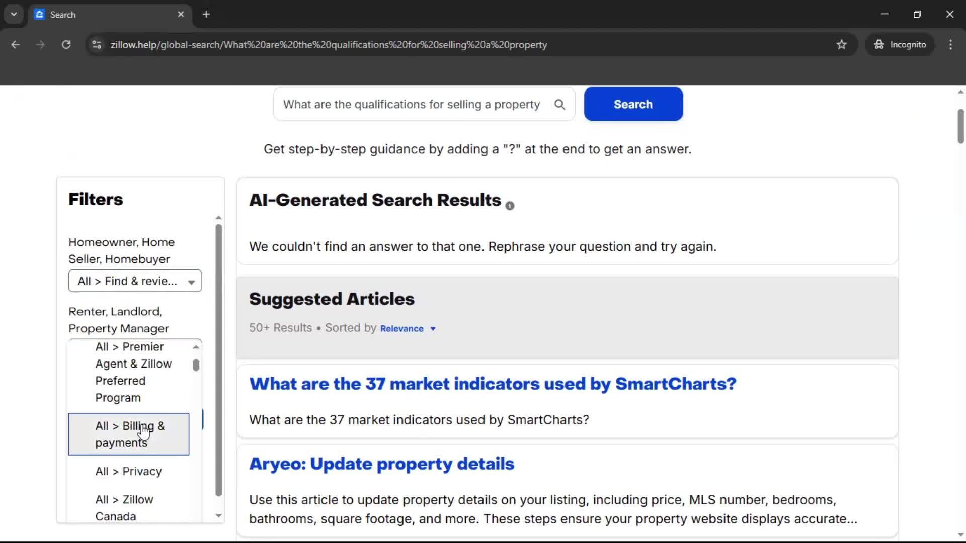 Help center screenshot