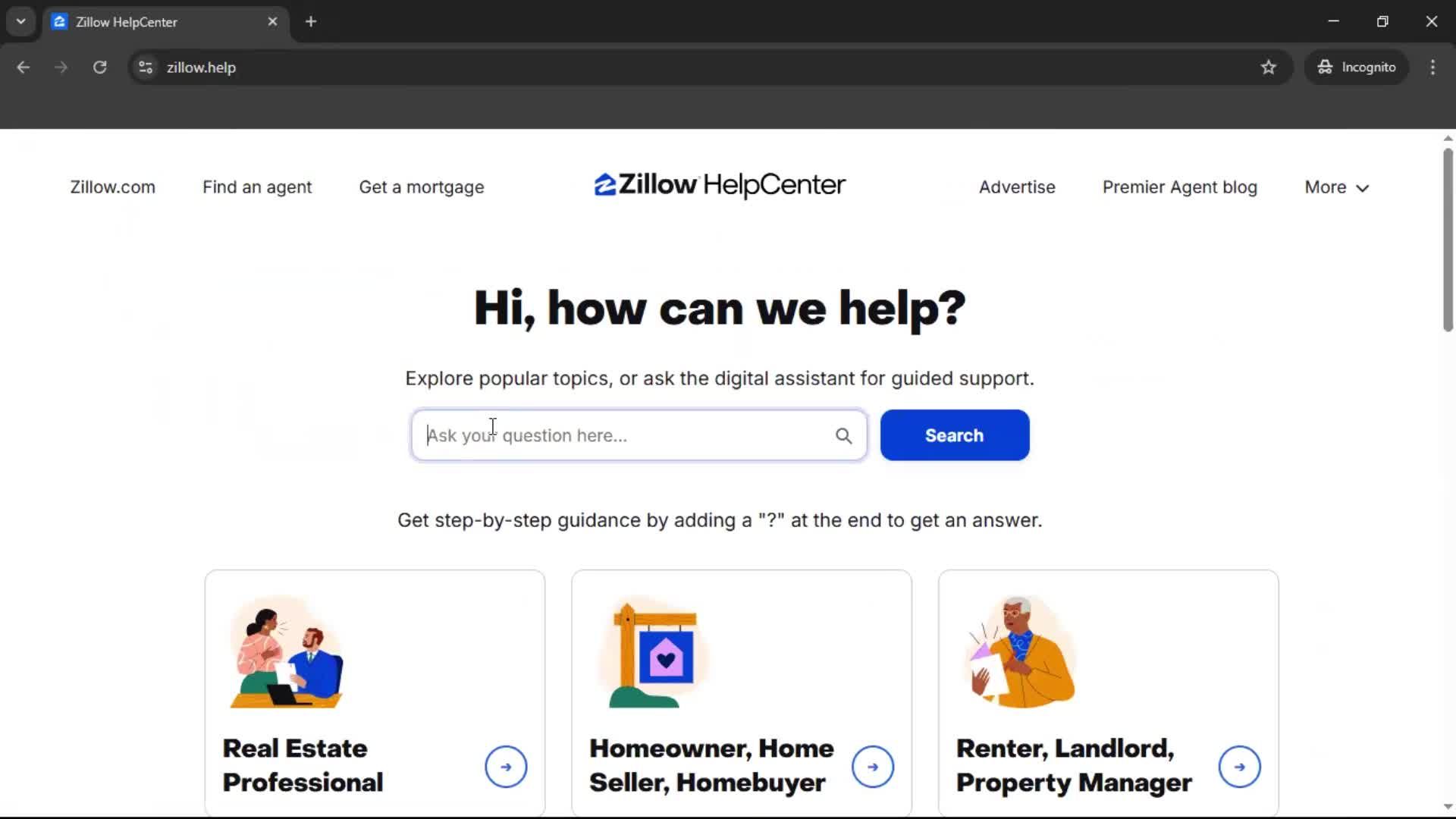 Help center screenshot