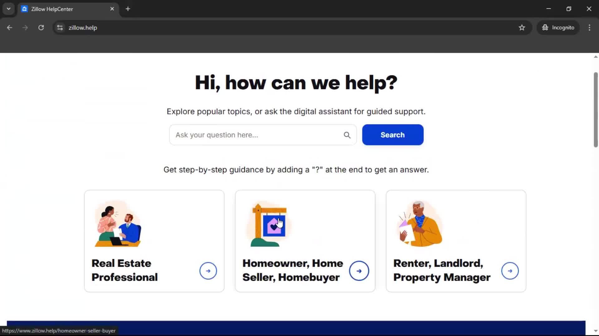 Help center screenshot