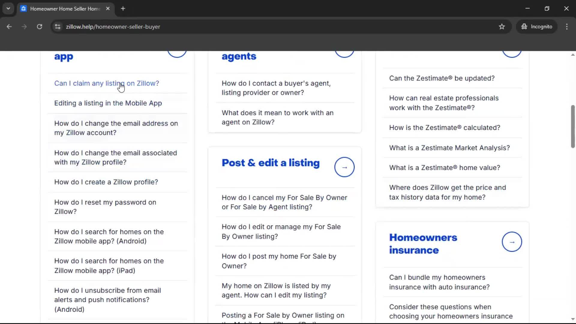 Help center screenshot