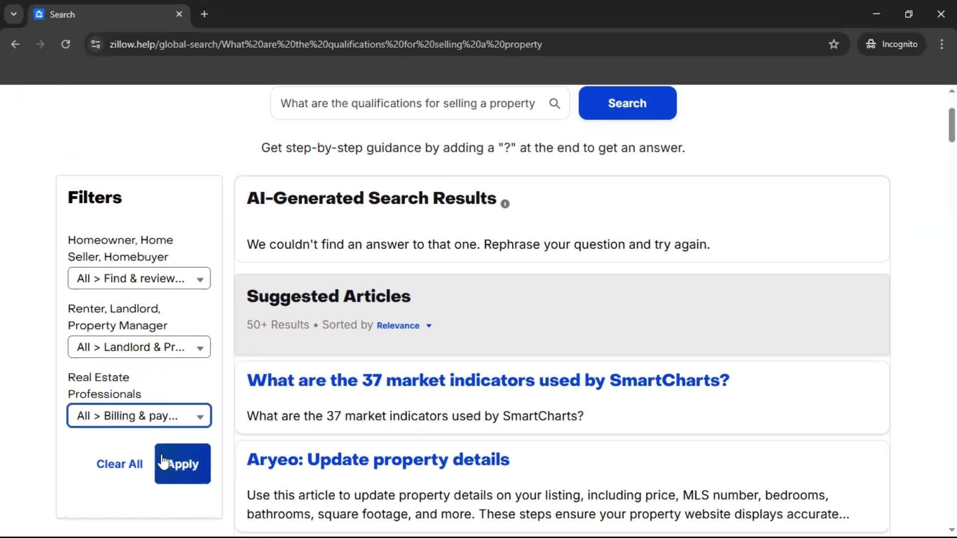 Help center screenshot