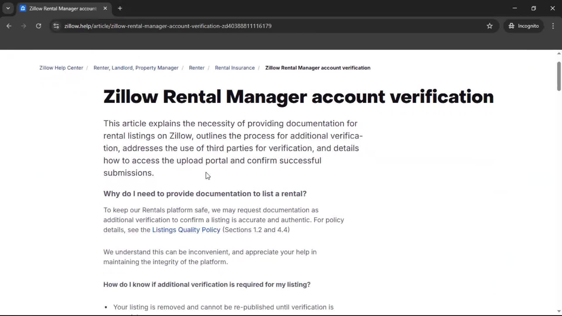 Help center screenshot
