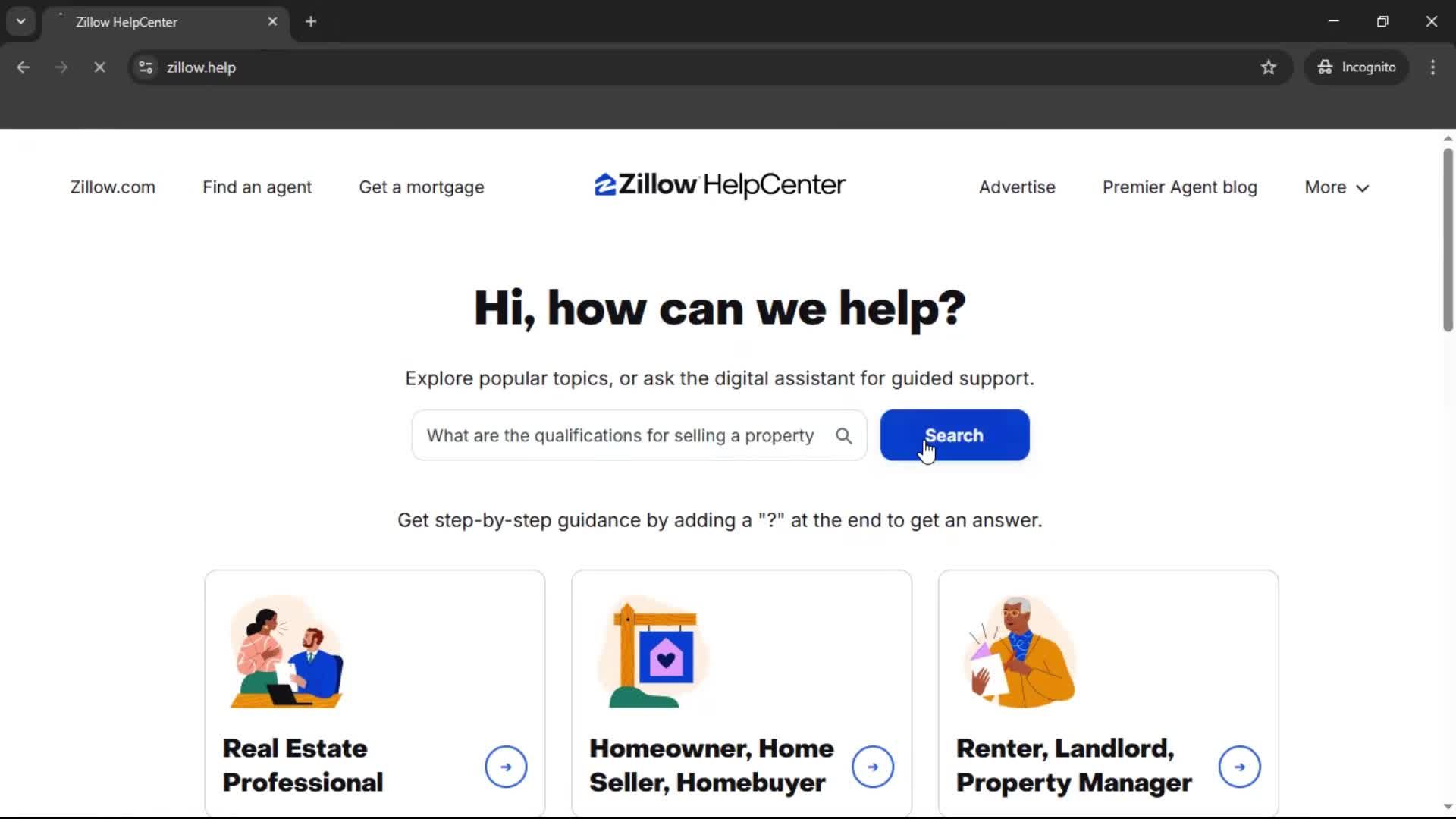 Help center screenshot