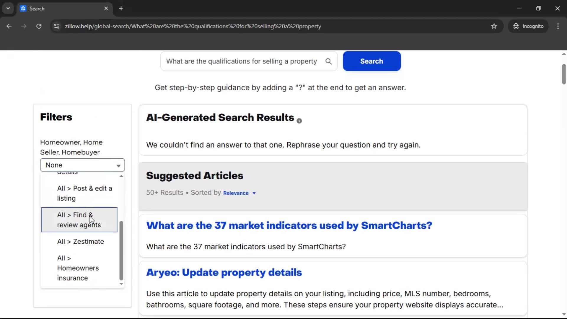 Help center screenshot