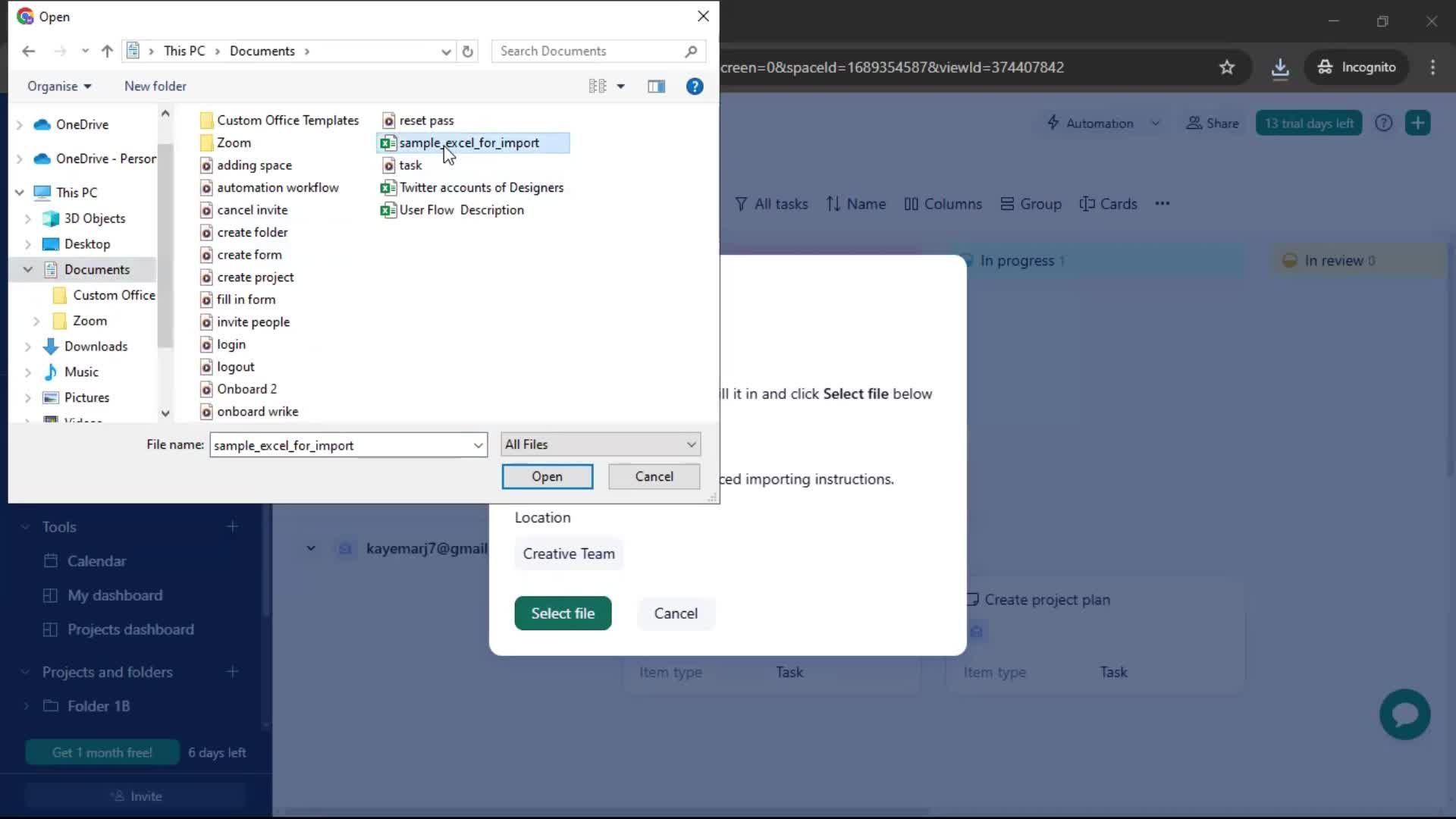Importing data screenshot