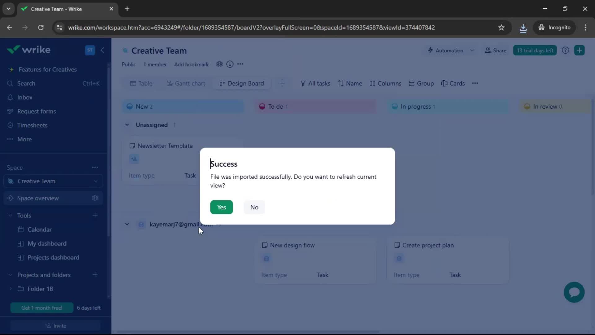 Importing data screenshot