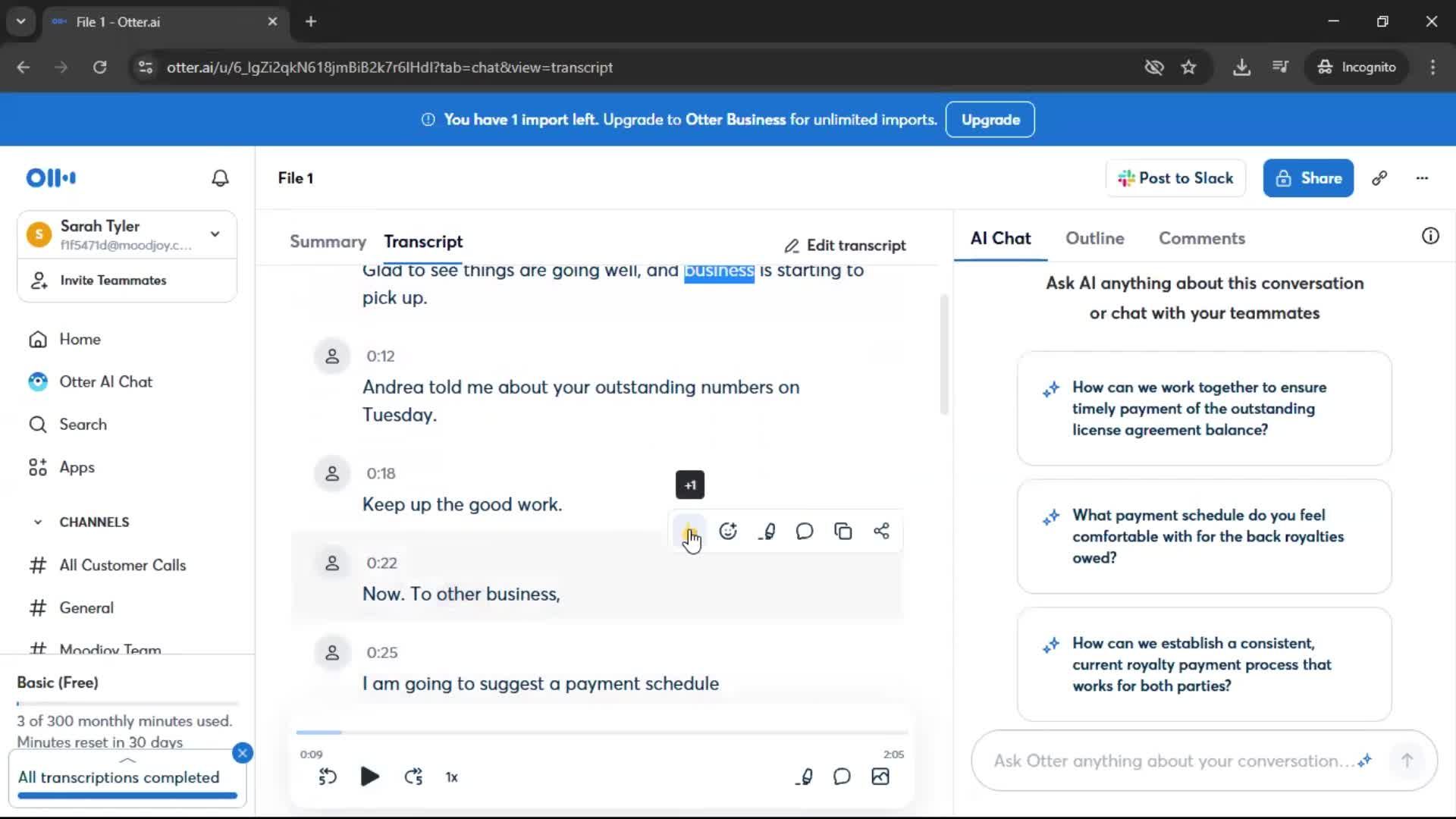 Importing data screenshot
