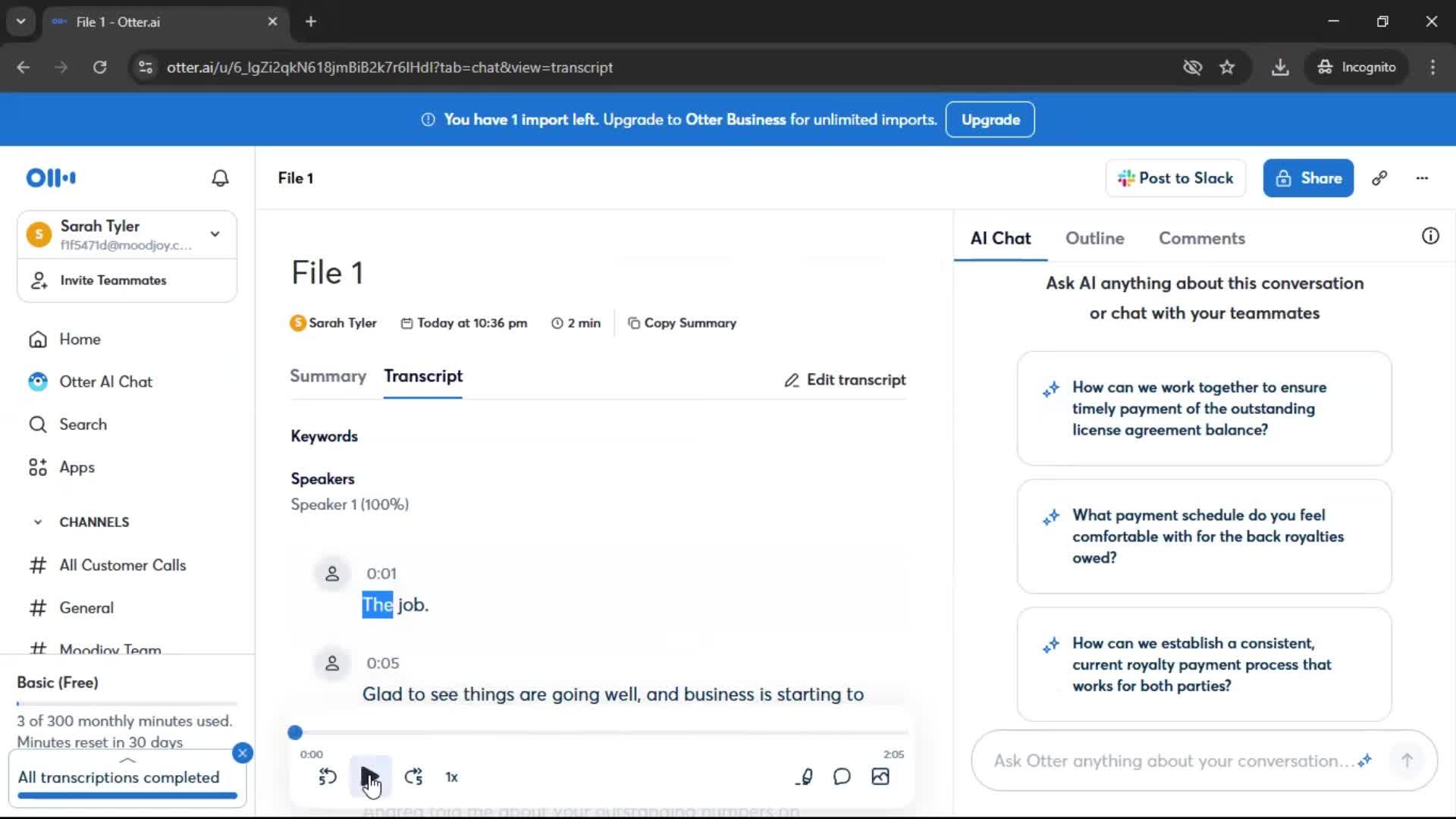 Importing data screenshot