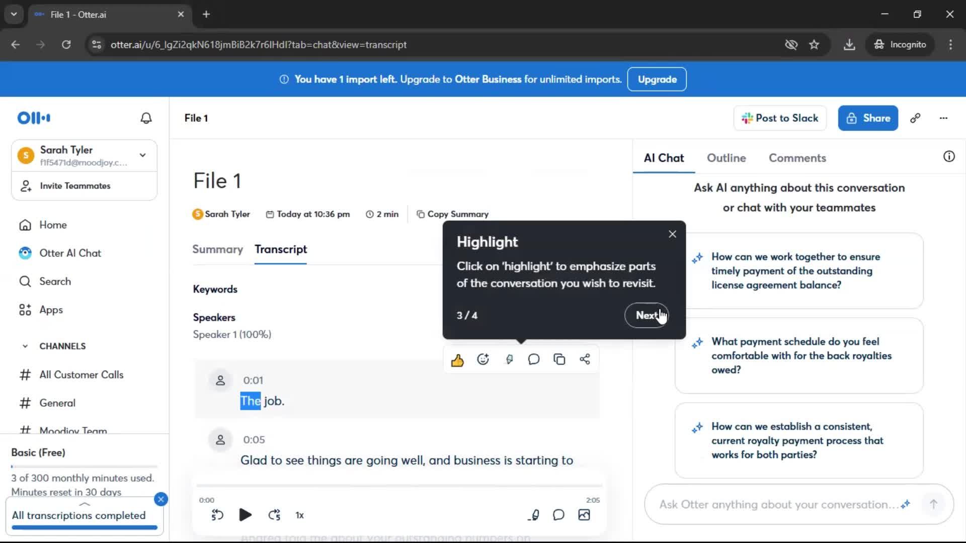 Importing data screenshot