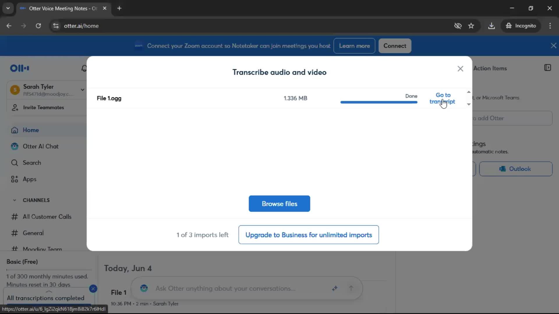 Importing data screenshot