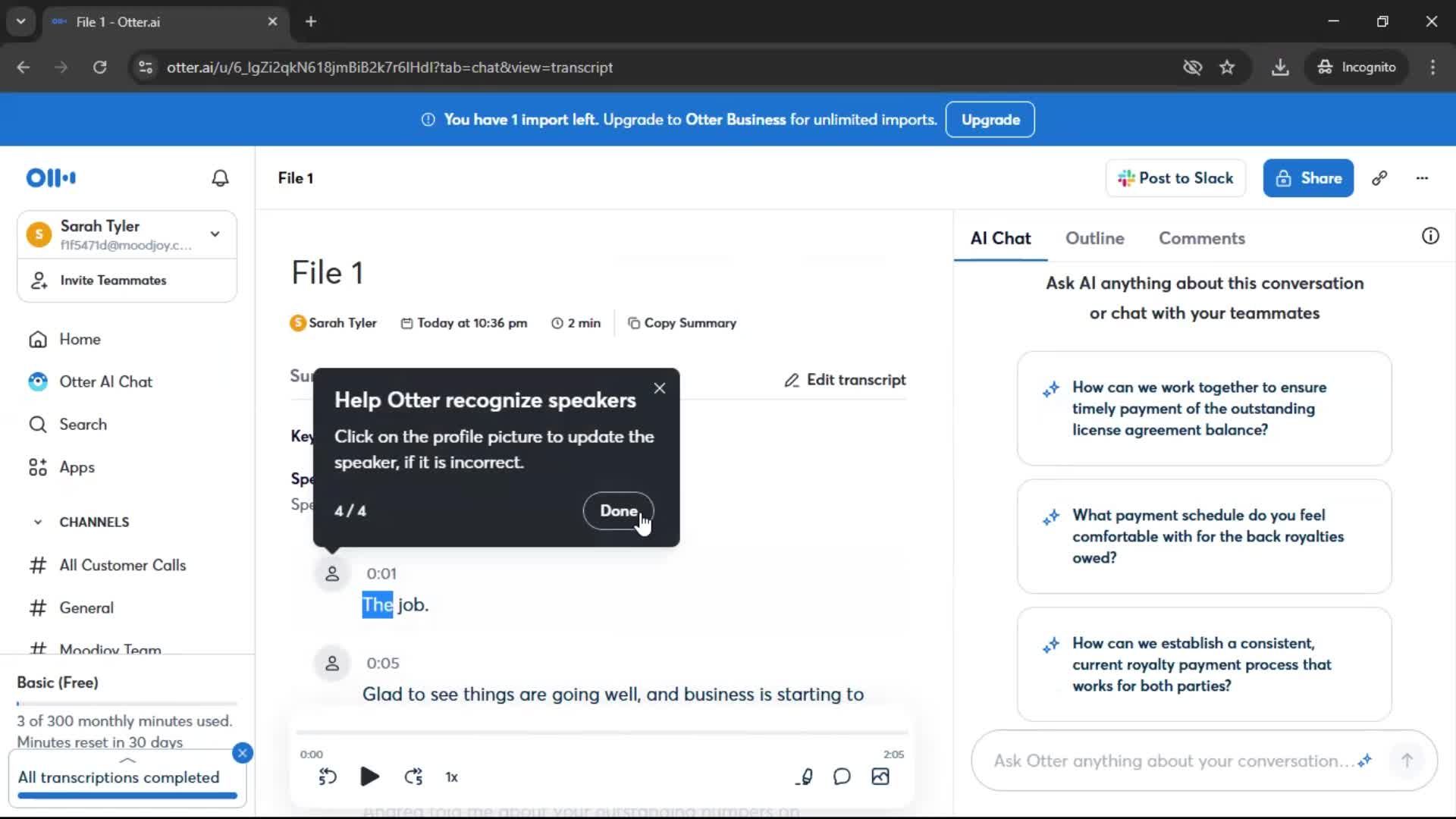 Importing data screenshot