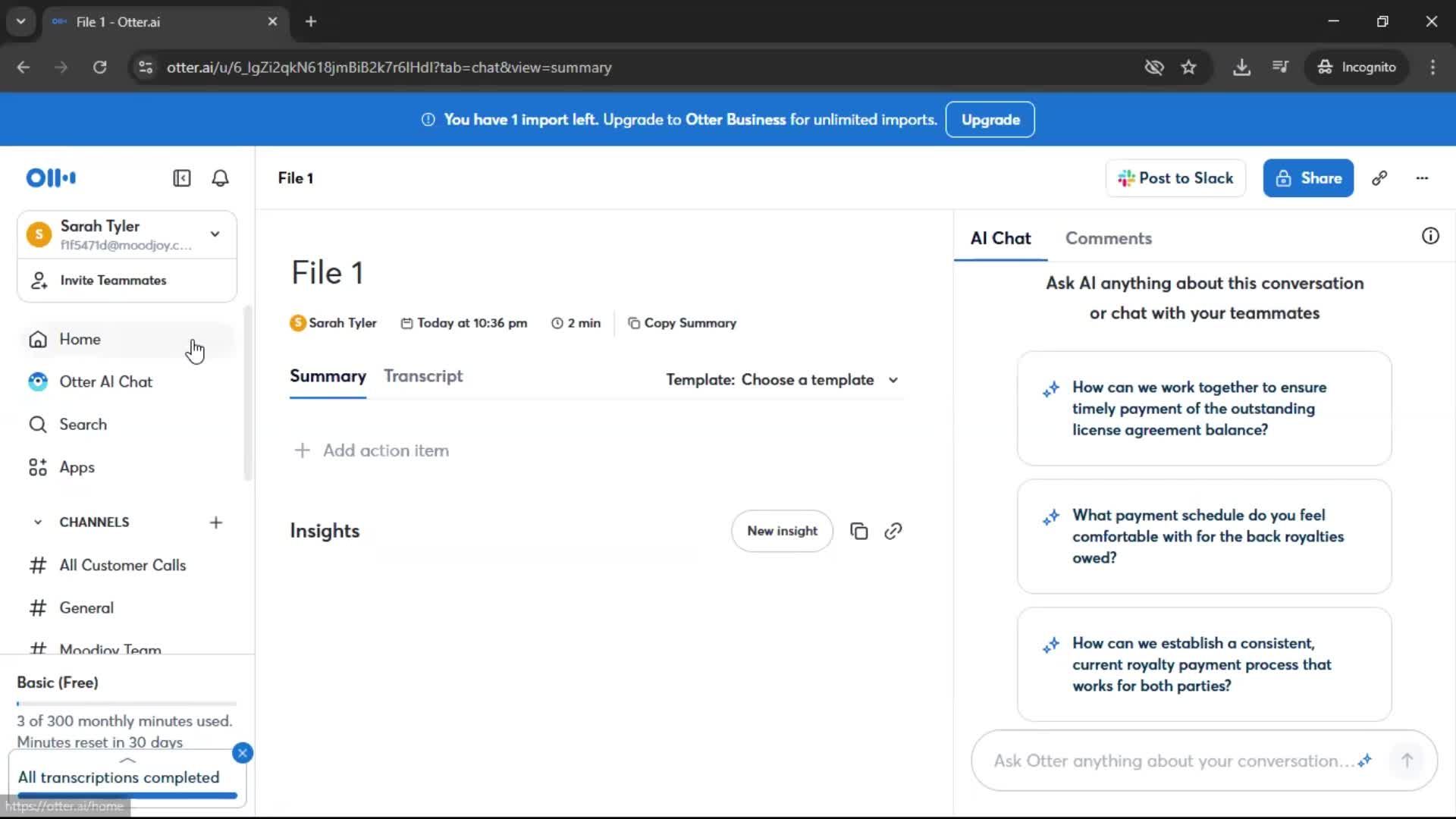 Importing data screenshot