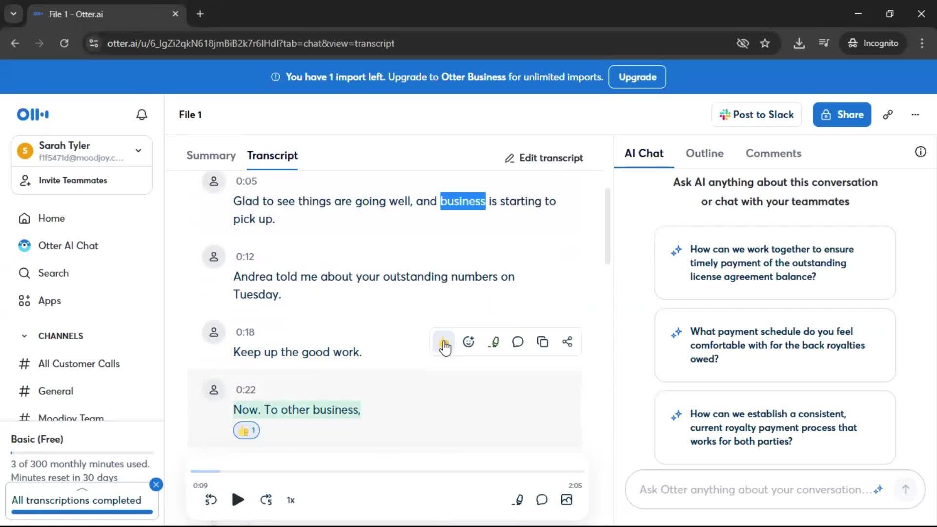 Importing data screenshot