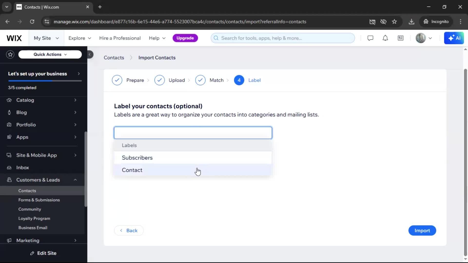 Importing data screenshot