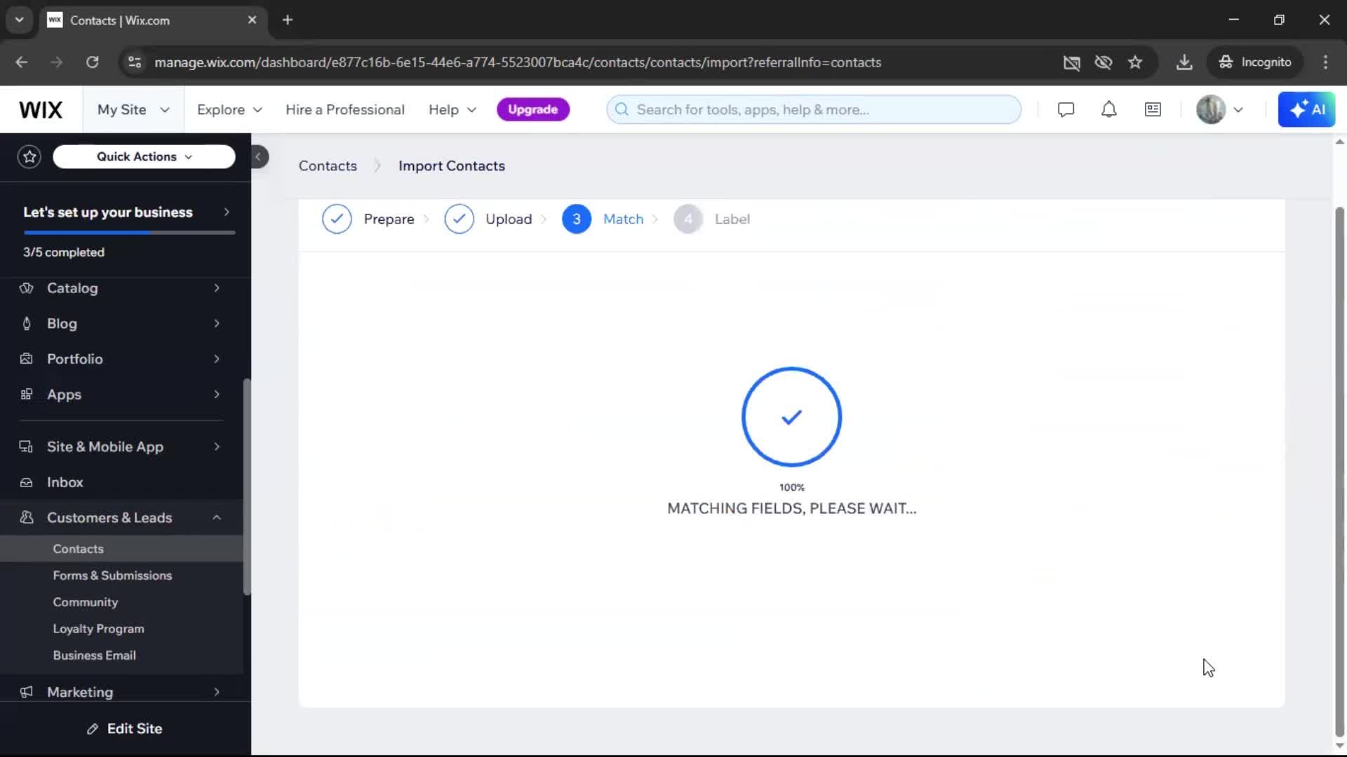 Importing data screenshot