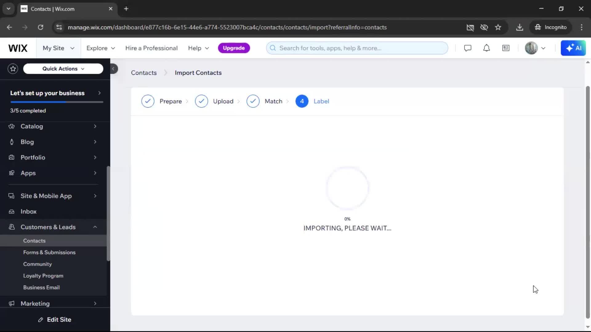 Importing data screenshot