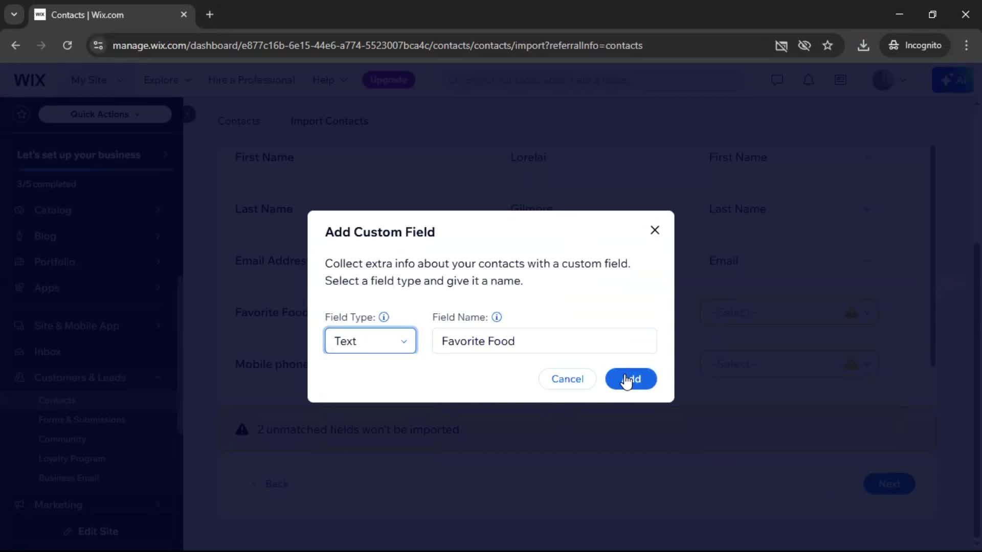 Importing data screenshot