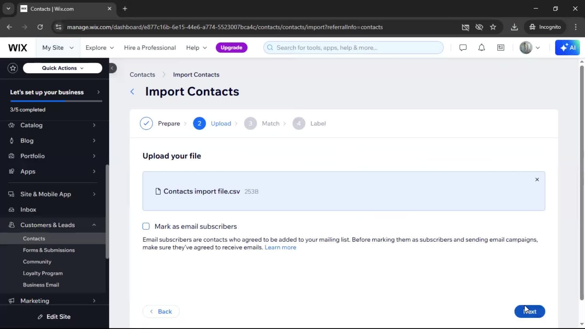 Importing data screenshot