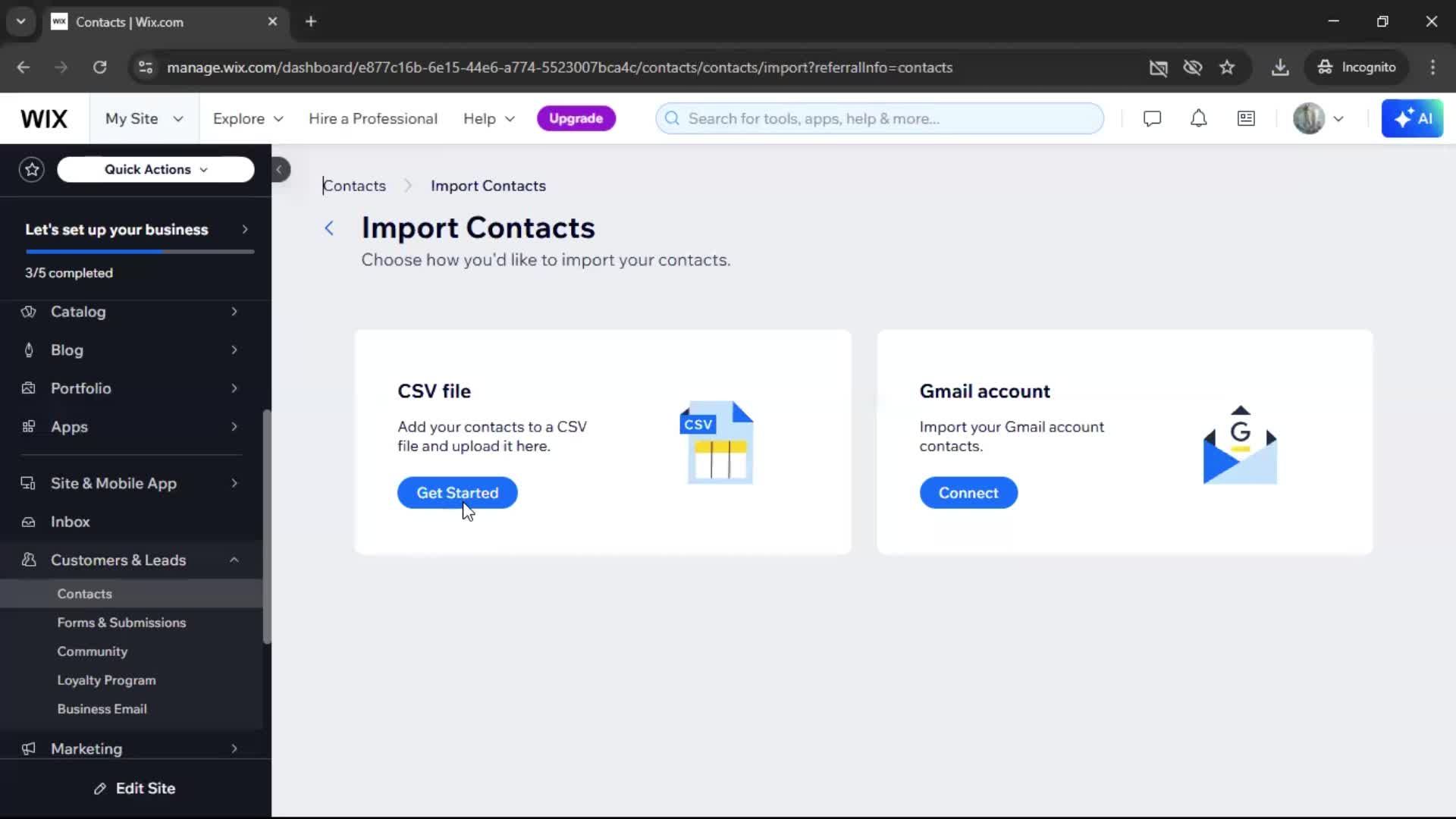 Importing data screenshot