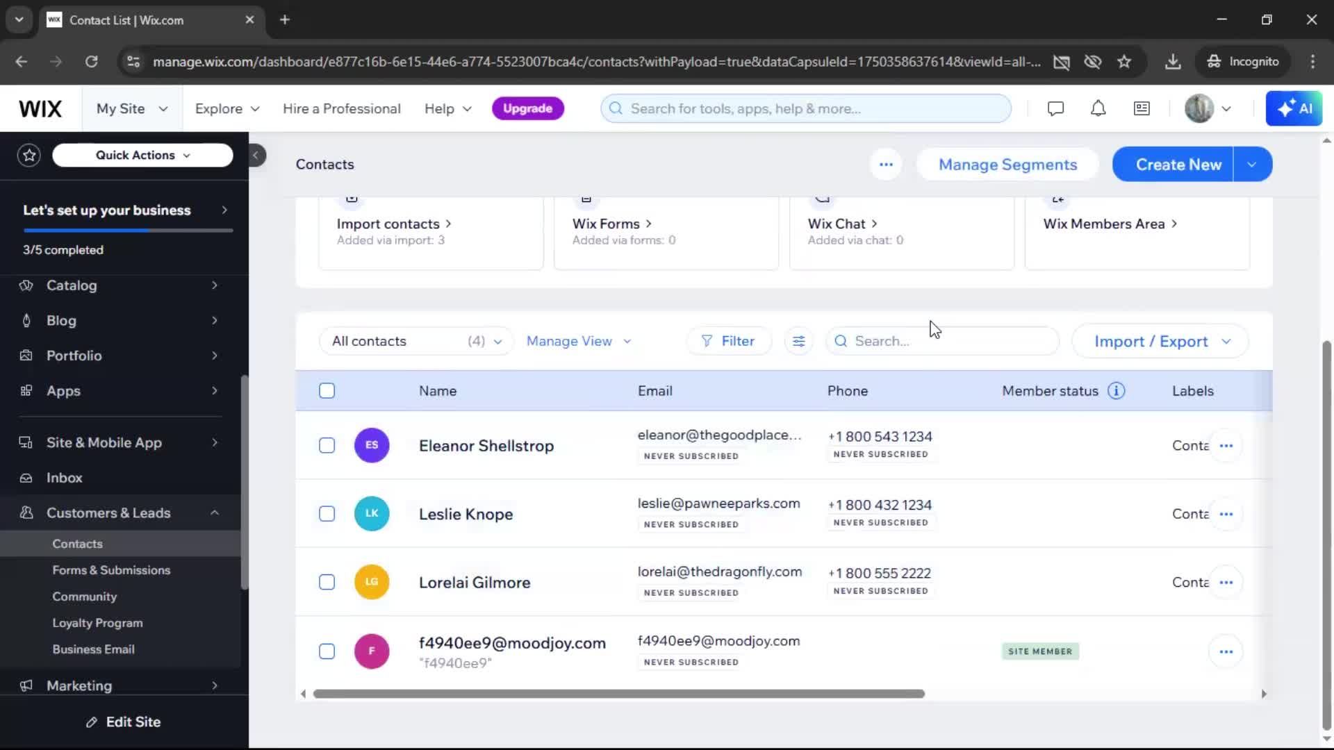 Importing data screenshot