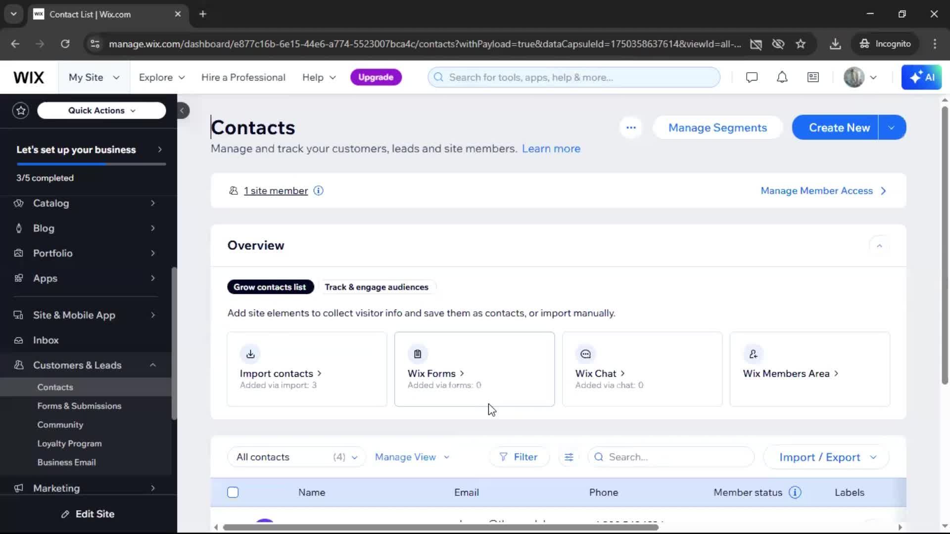 Importing data screenshot