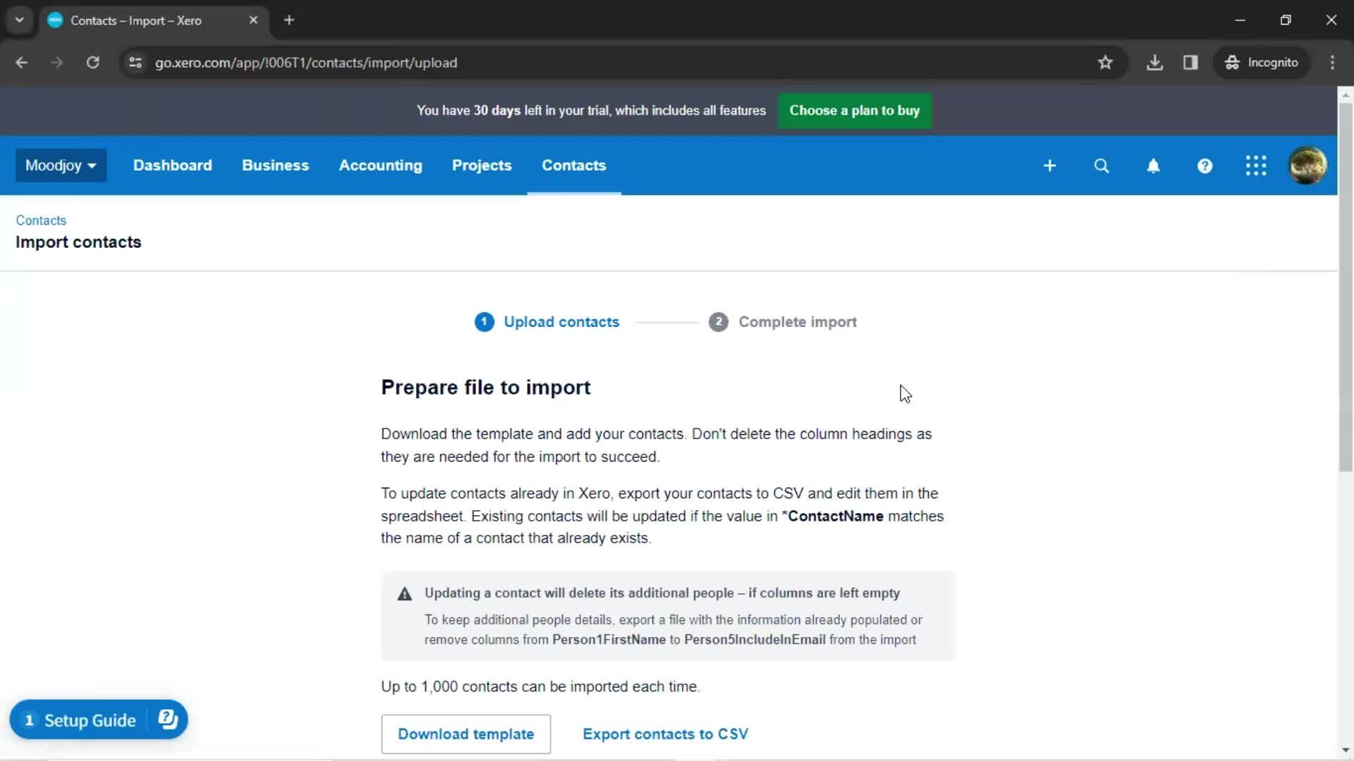 Importing contacts screenshot