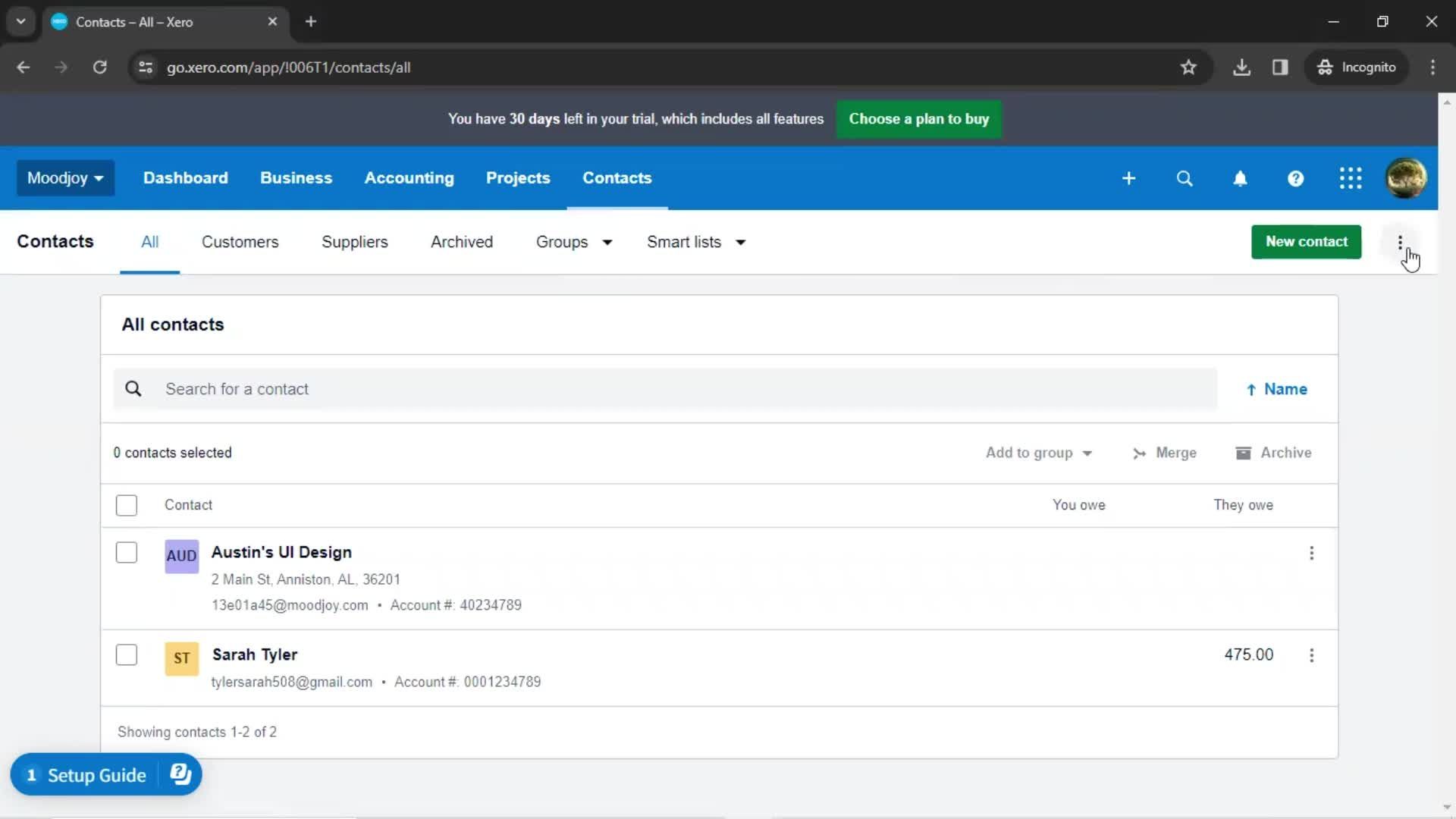 Importing contacts screenshot
