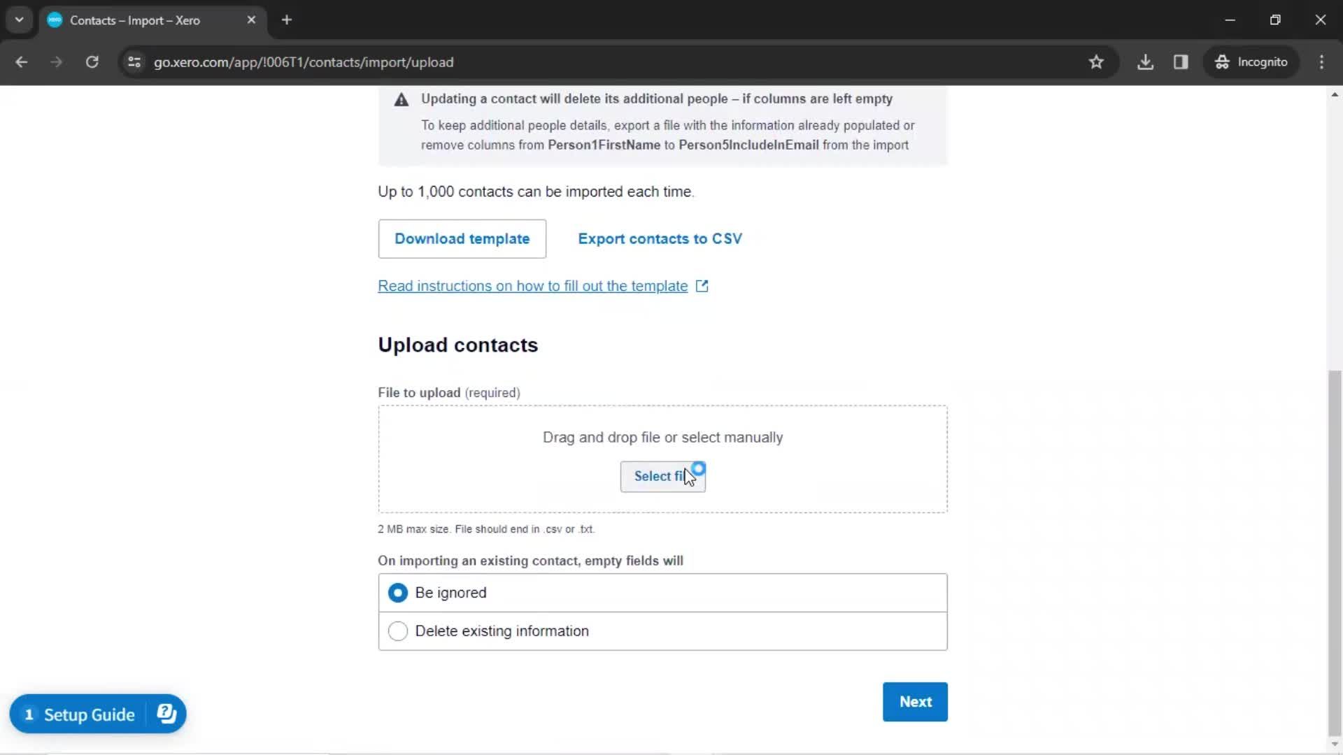 Importing contacts screenshot